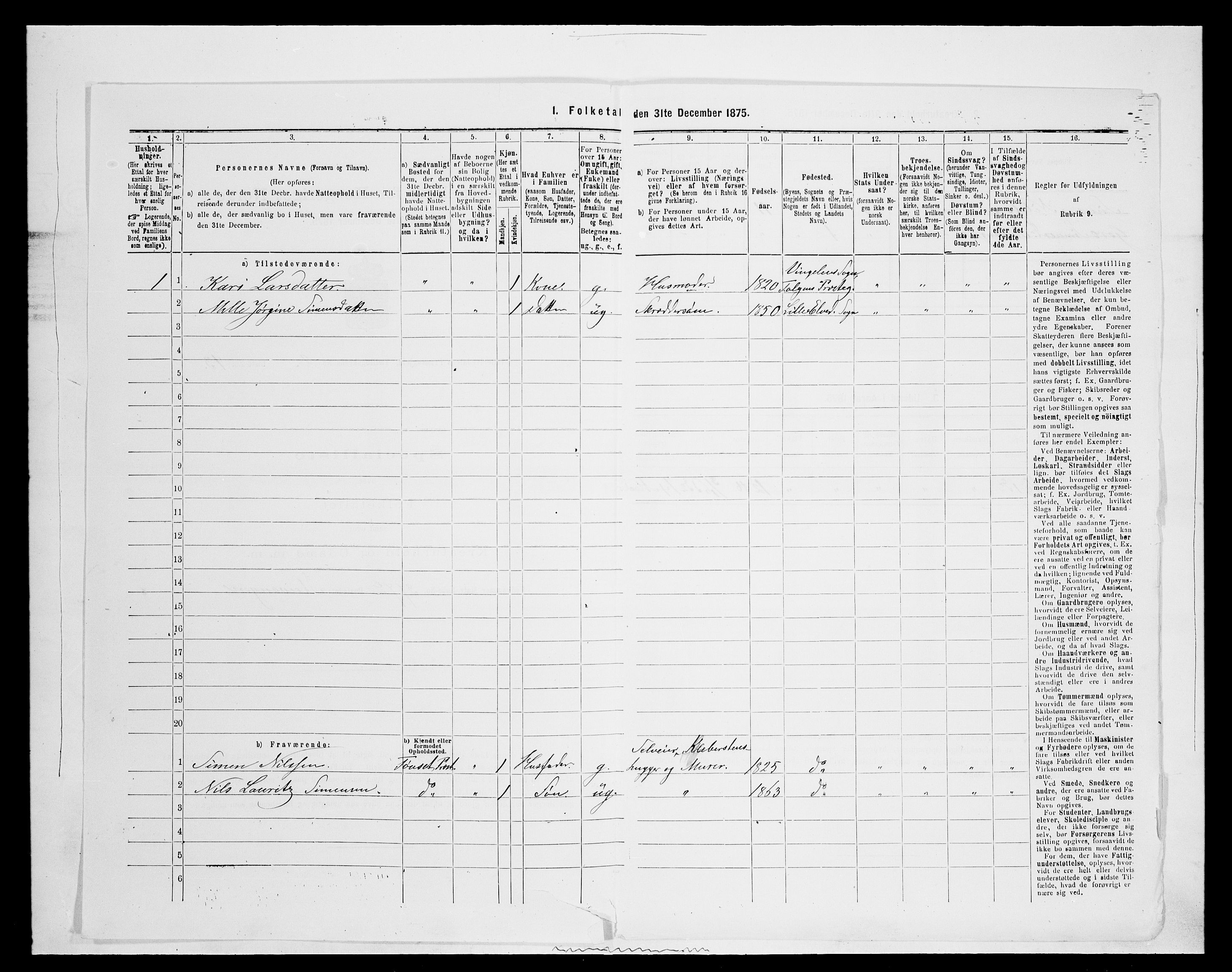 SAH, 1875 census for 0438P Lille Elvedalen, 1875, p. 305