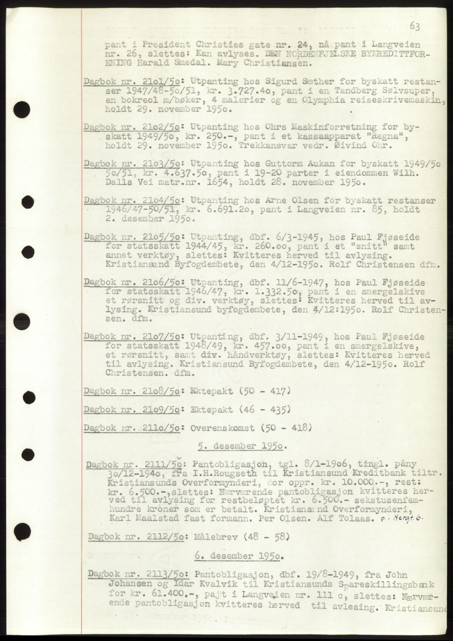 Kristiansund byfogd, AV/SAT-A-4587/A/27: Mortgage book no. 49, 1950-1950, Deed date: 05.12.1950