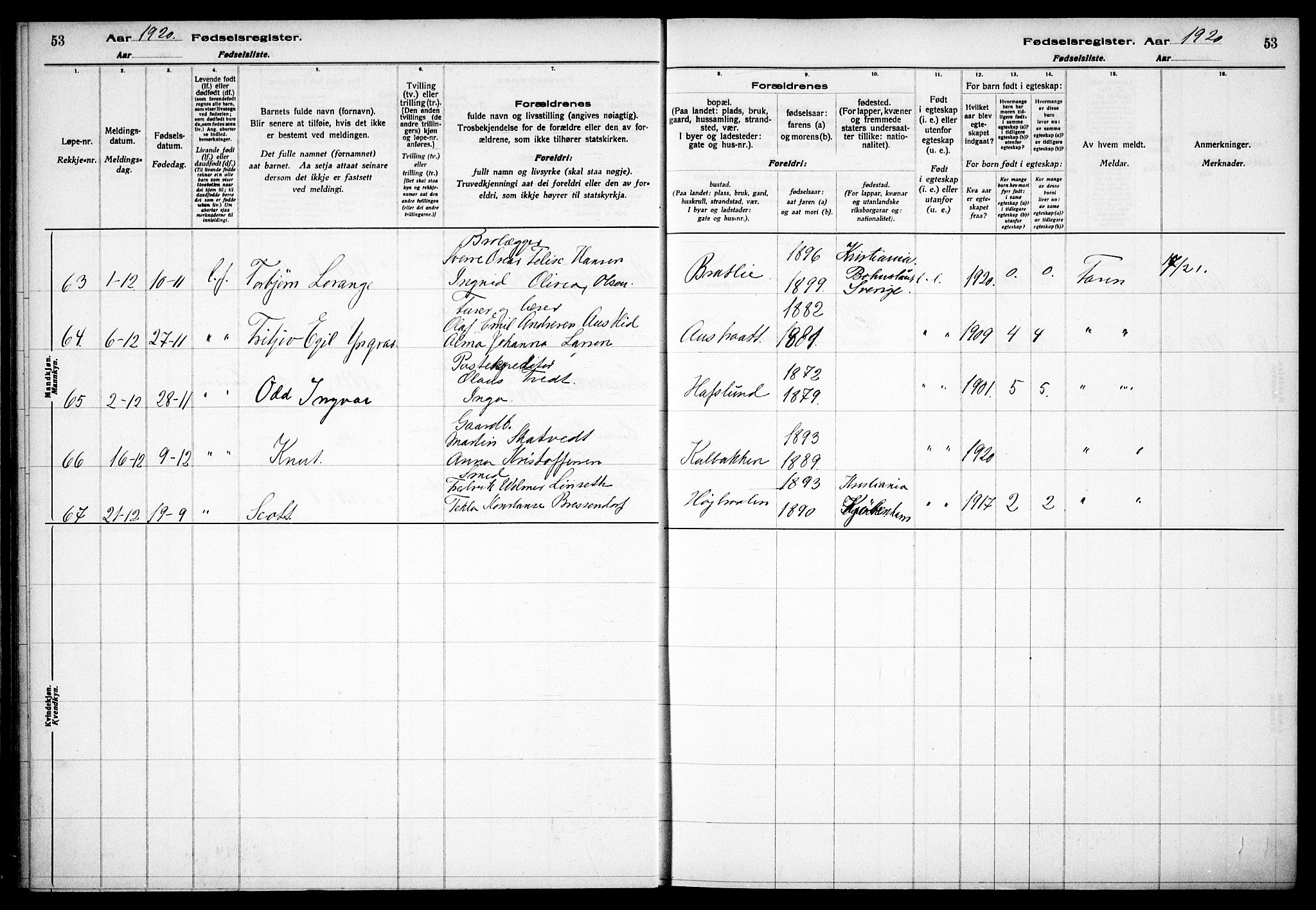 Østre Aker prestekontor Kirkebøker, AV/SAO-A-10840/J/Jb/L0001: Birth register no. II 1, 1916-1932, p. 53