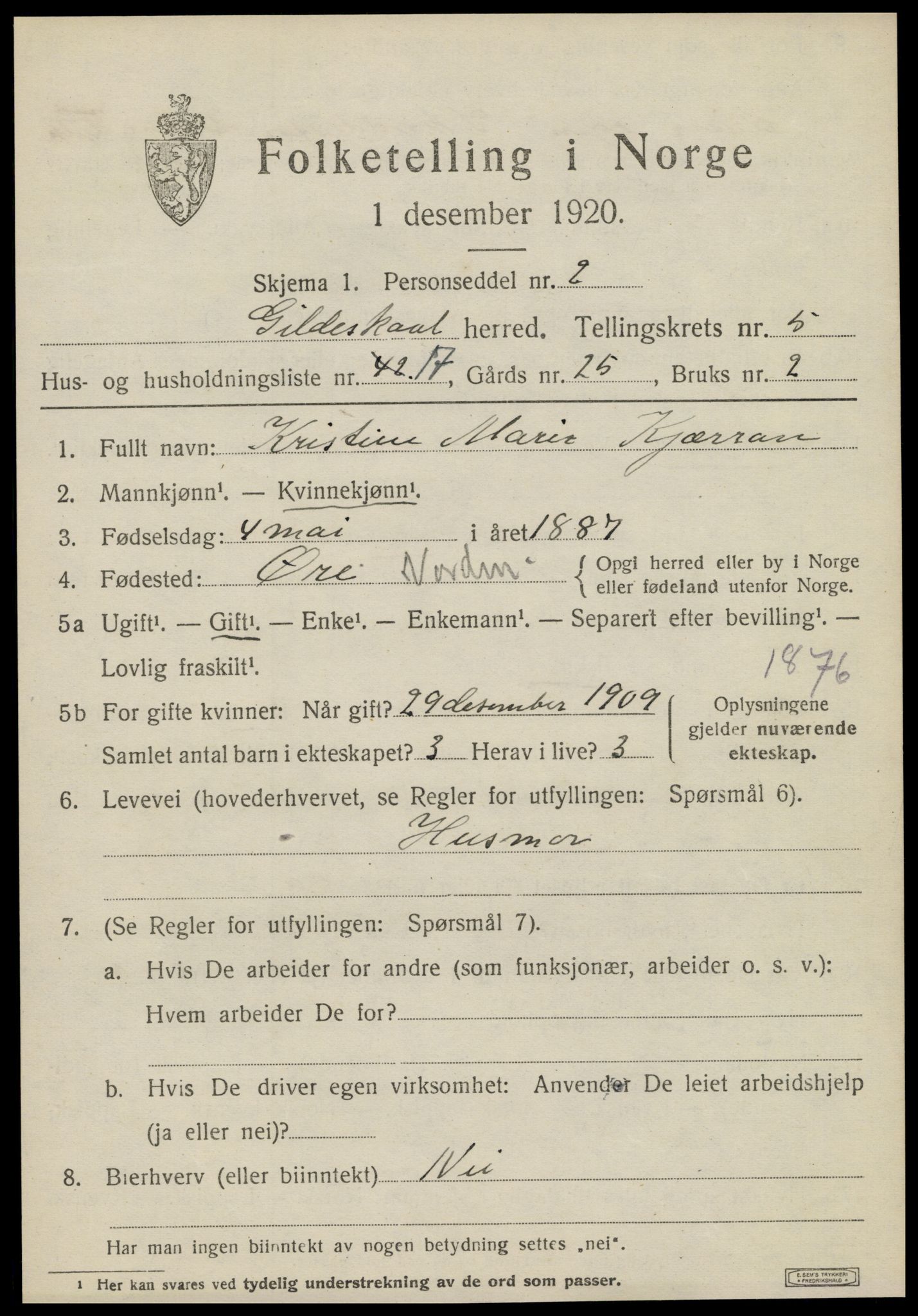 SAT, 1920 census for Gildeskål, 1920, p. 4124