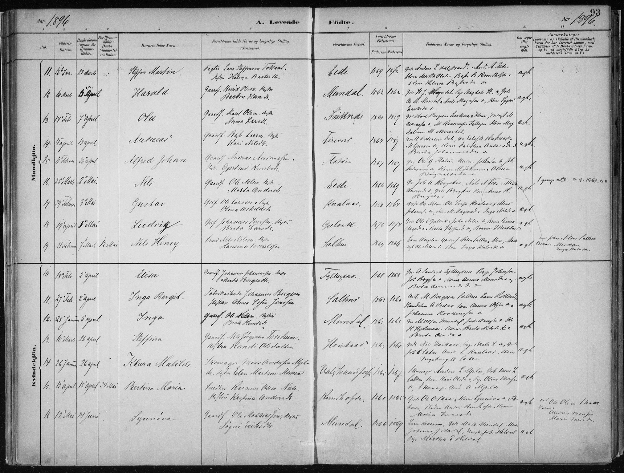 Hamre sokneprestembete, AV/SAB-A-75501/H/Ha/Haa/Haab/L0001: Parish register (official) no. B  1, 1882-1905, p. 93