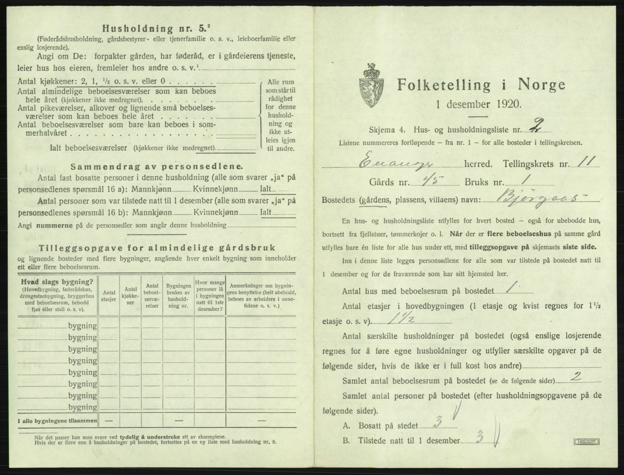 SAB, 1920 census for Evanger, 1920, p. 553