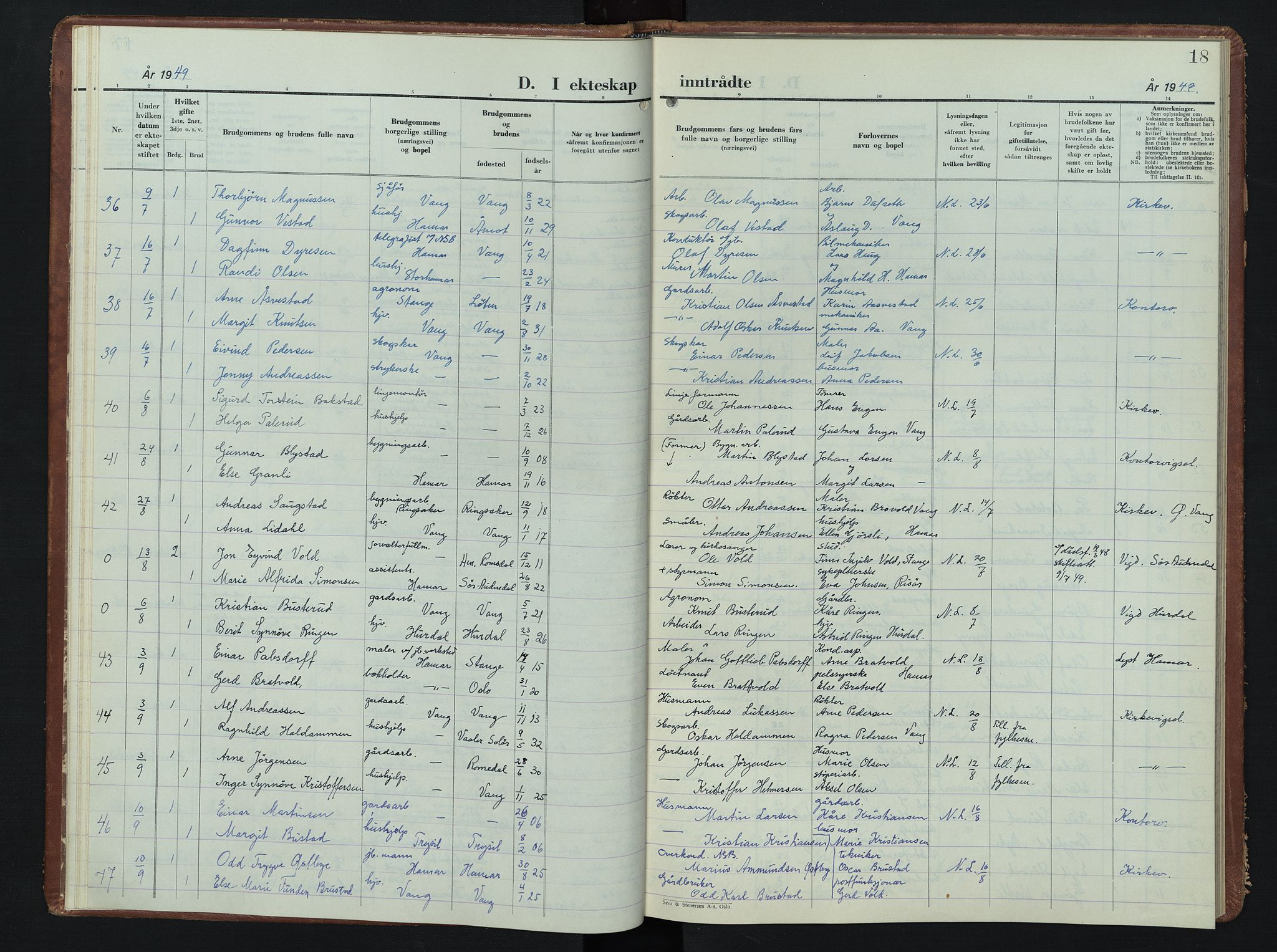 Vang prestekontor, Hedmark, AV/SAH-PREST-008/H/Ha/Hab/L0020: Parish register (copy) no. 20, 1947-1957, p. 18