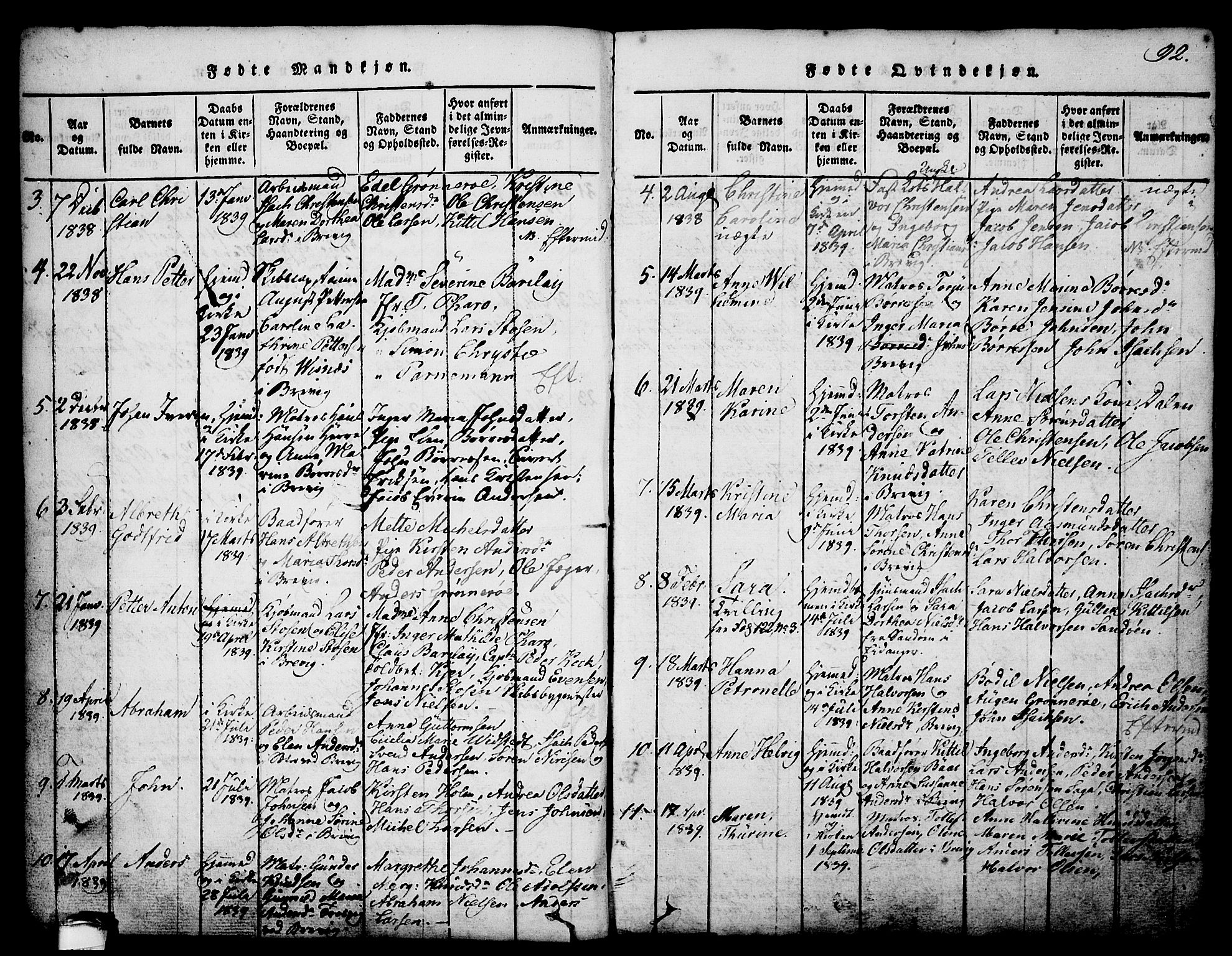 Brevik kirkebøker, AV/SAKO-A-255/G/Ga/L0001: Parish register (copy) no. 1, 1814-1845, p. 92