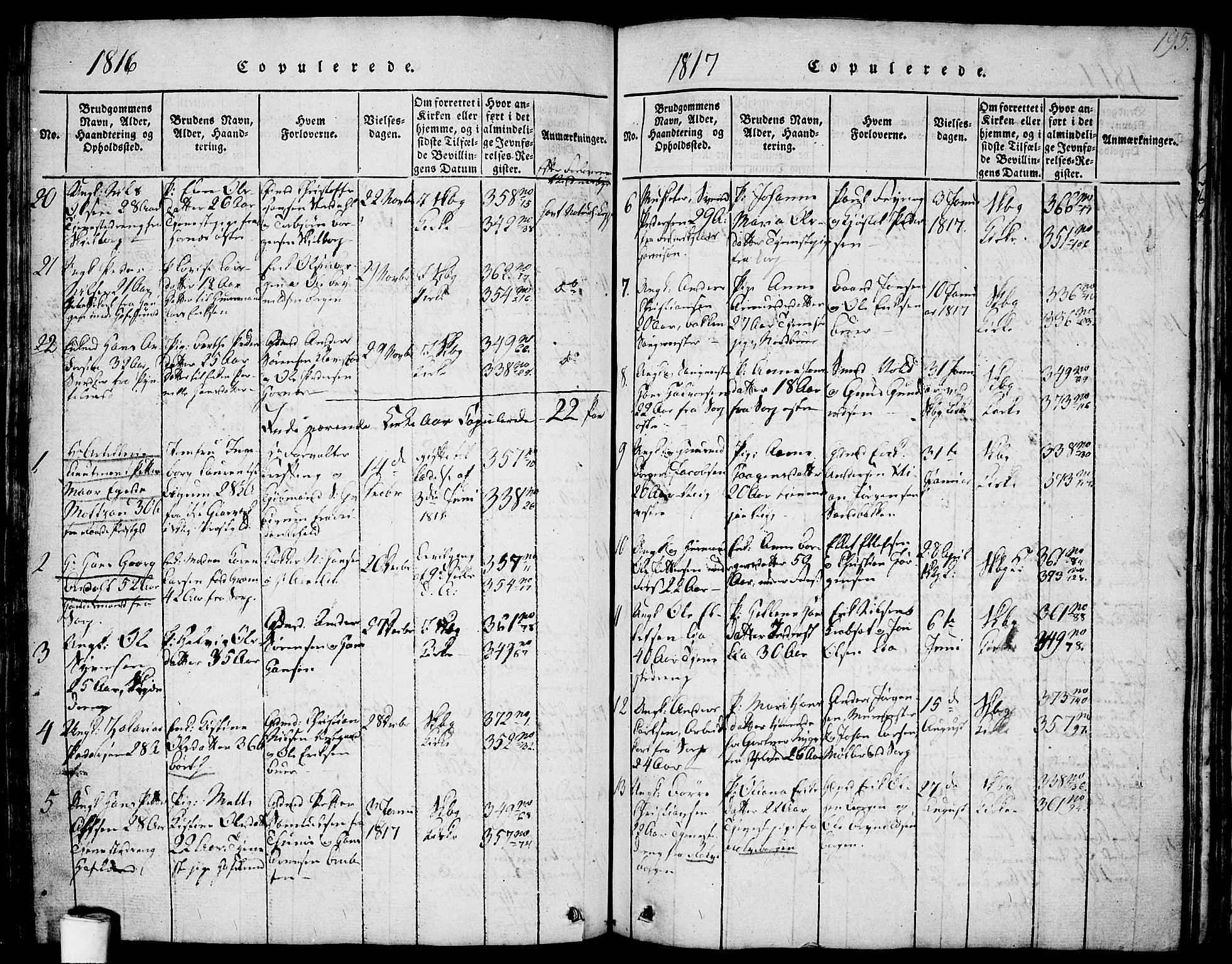 Skjeberg prestekontor Kirkebøker, SAO/A-10923/F/Fa/L0004: Parish register (official) no. I 4, 1815-1830, p. 195