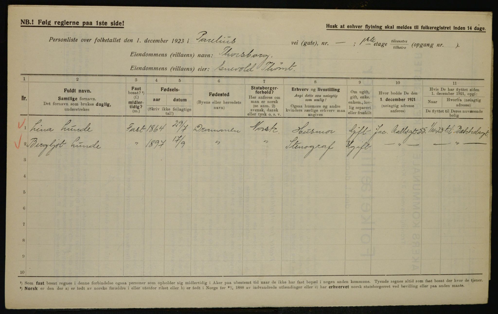 , Municipal Census 1923 for Aker, 1923, p. 43494