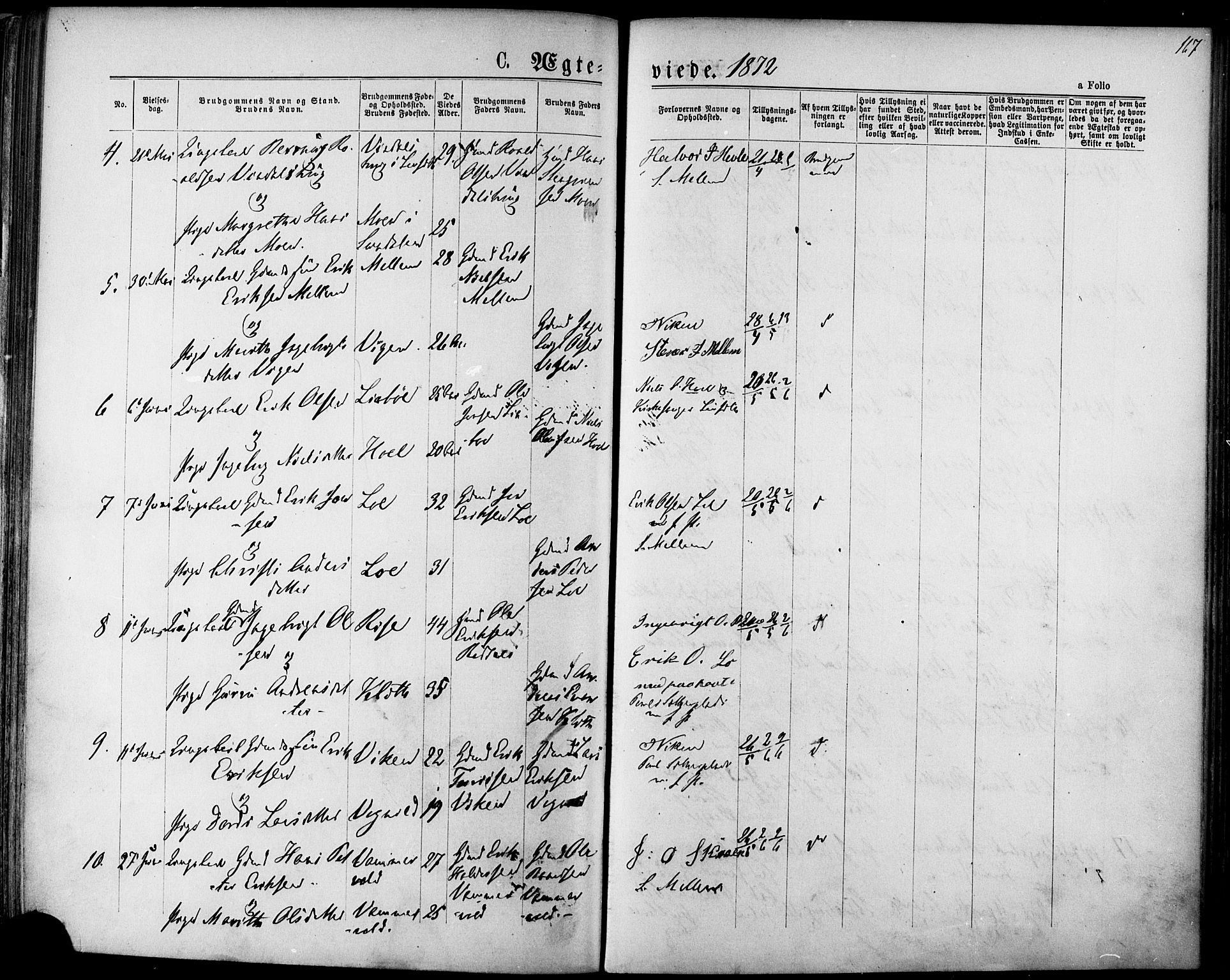 Ministerialprotokoller, klokkerbøker og fødselsregistre - Sør-Trøndelag, SAT/A-1456/678/L0900: Parish register (official) no. 678A09, 1872-1881, p. 167