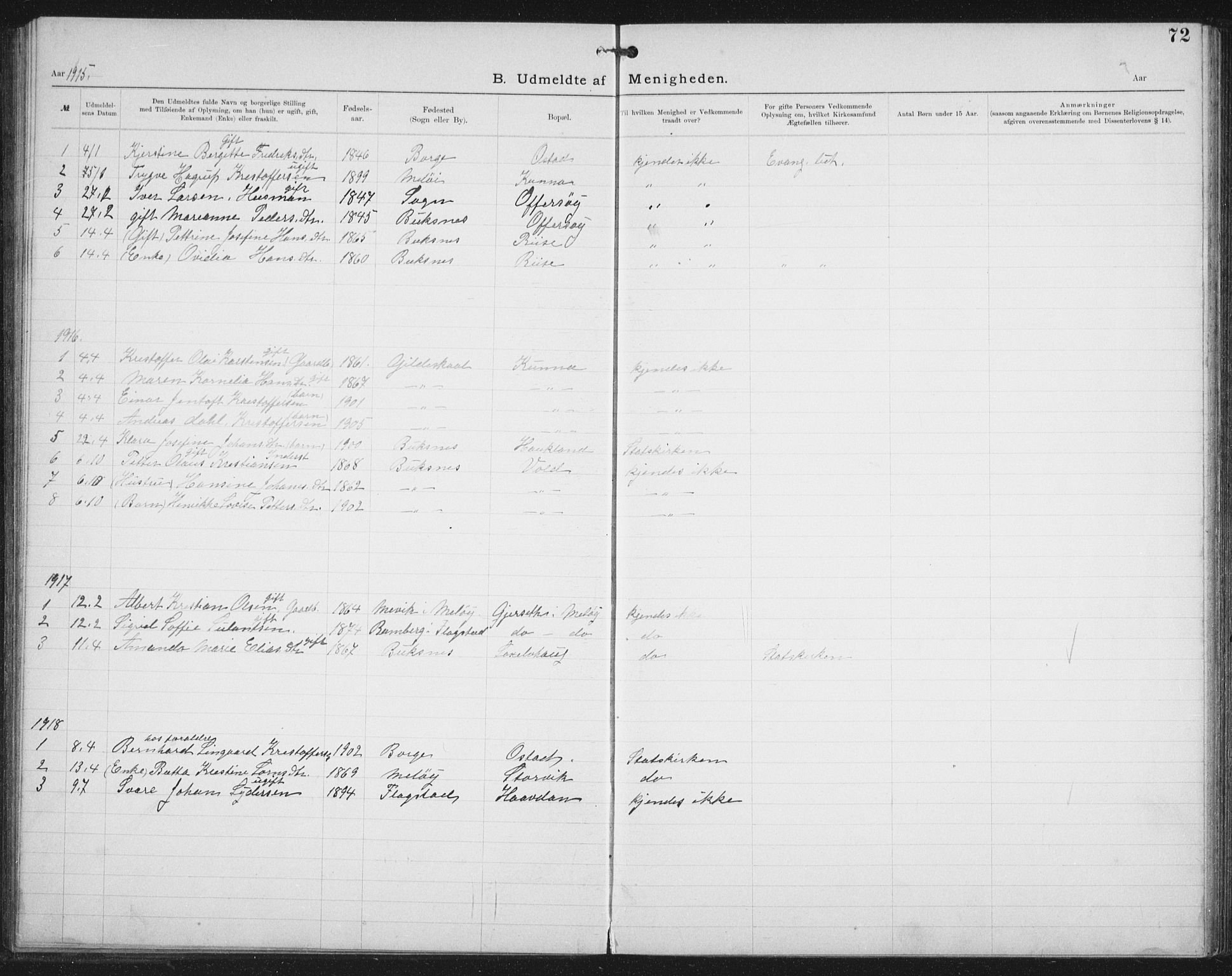 Ministerialprotokoller, klokkerbøker og fødselsregistre - Nordland, SAT/A-1459/881/L1174: Dissenter register no. 881D01, 1891-1933, p. 72