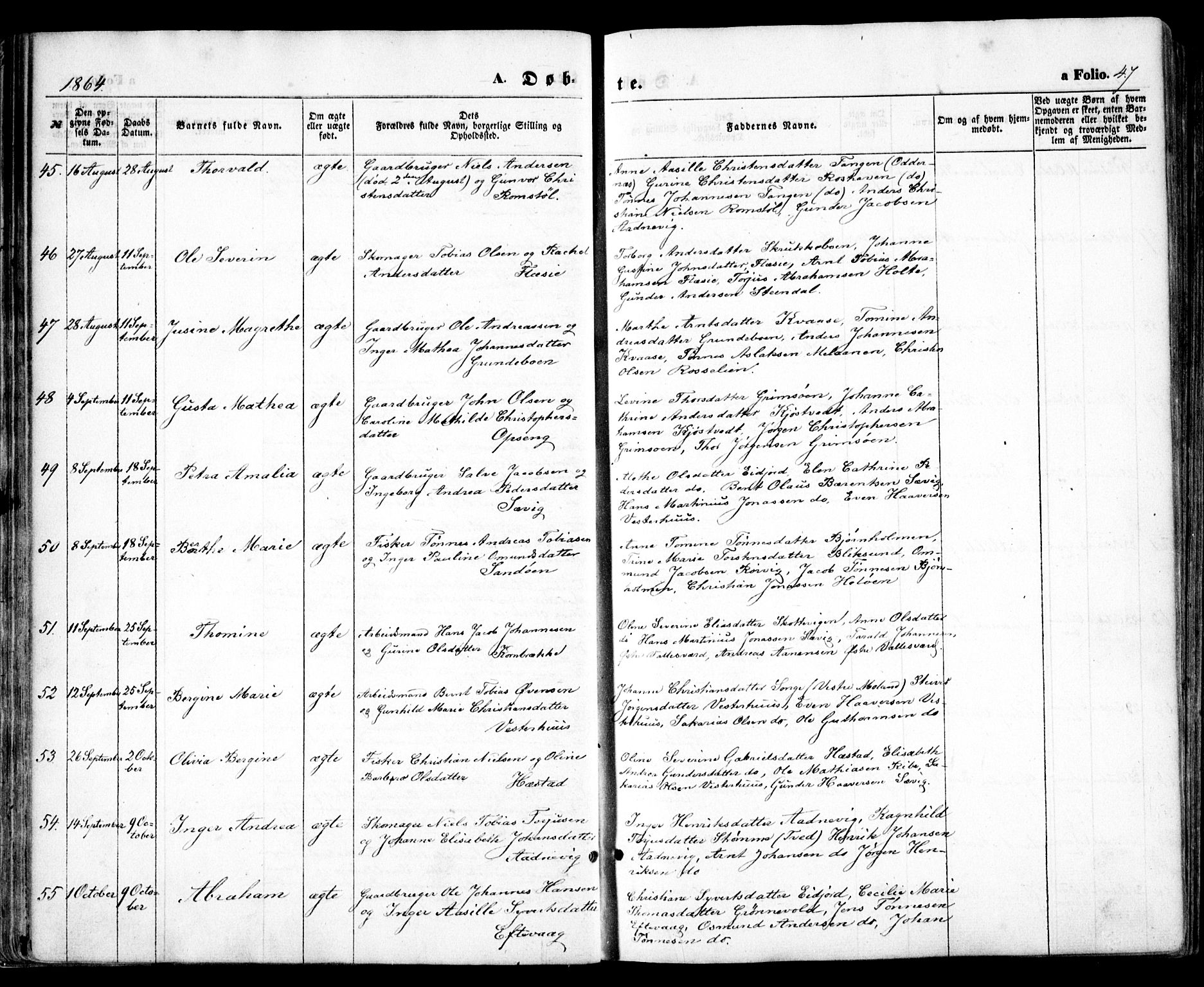 Høvåg sokneprestkontor, SAK/1111-0025/F/Fa/L0004: Parish register (official) no. A 4, 1859-1877, p. 47