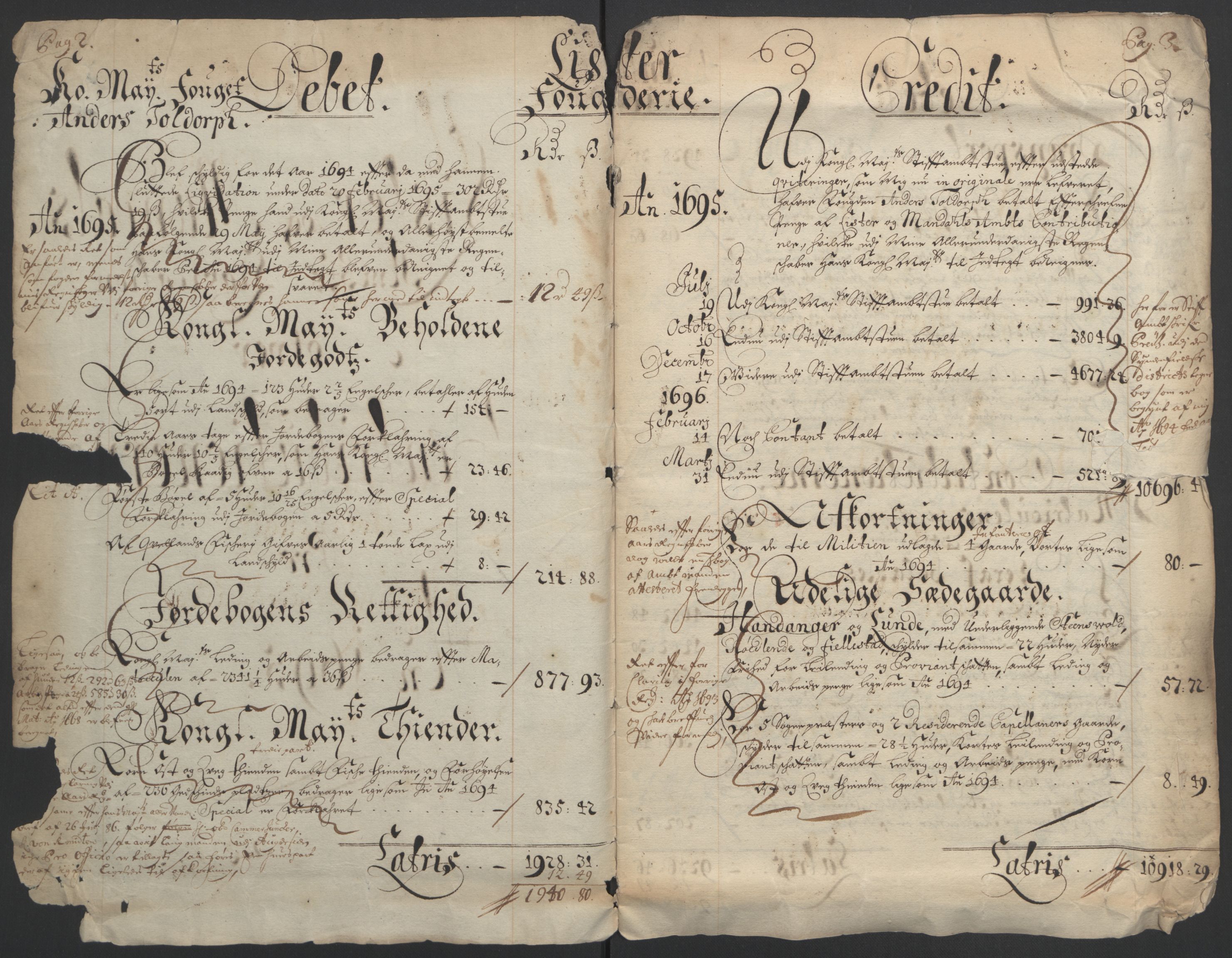 Rentekammeret inntil 1814, Reviderte regnskaper, Fogderegnskap, RA/EA-4092/R43/L2545: Fogderegnskap Lista og Mandal, 1694-1695, p. 199