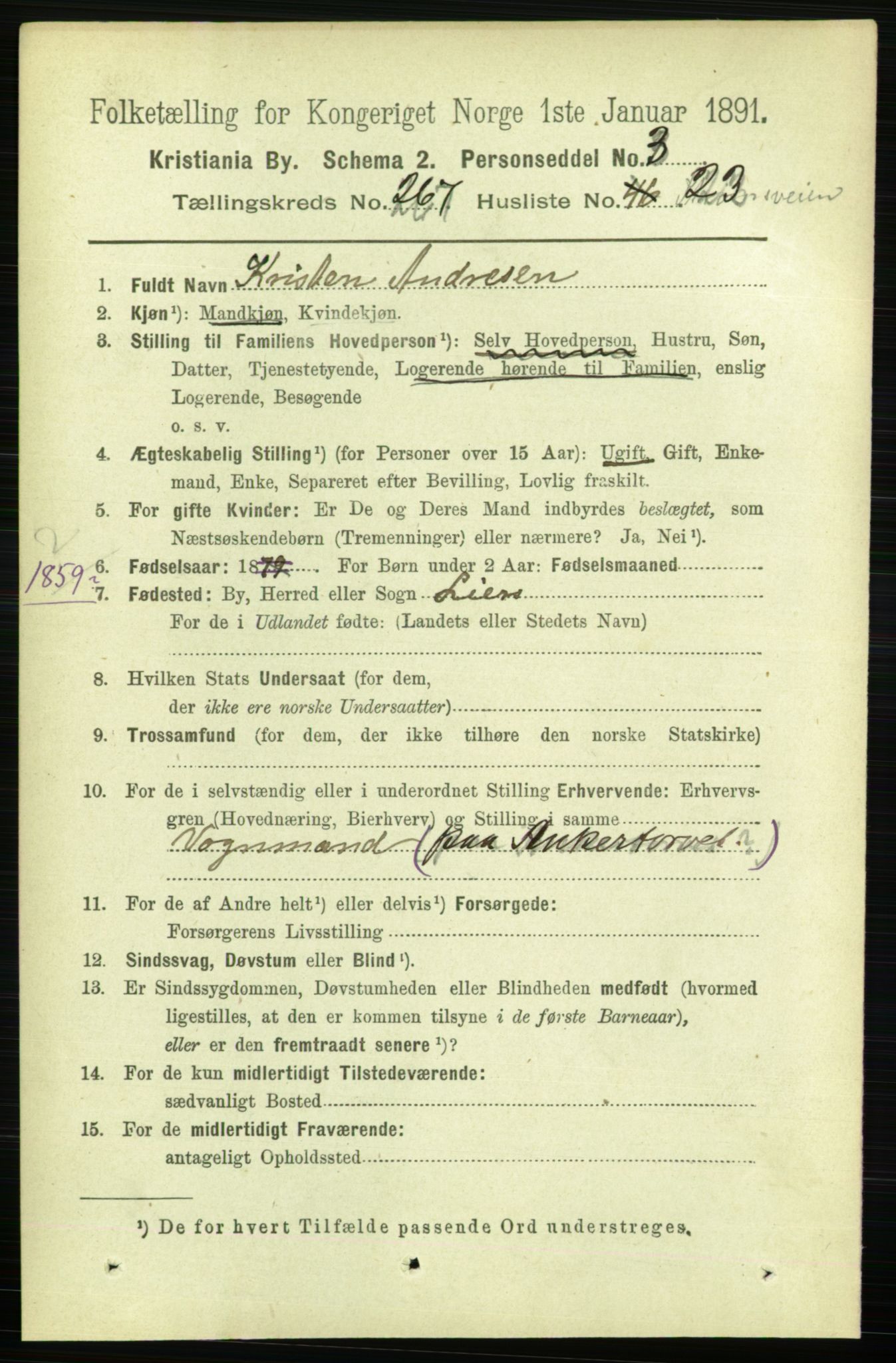 RA, 1891 census for 0301 Kristiania, 1891, p. 161822