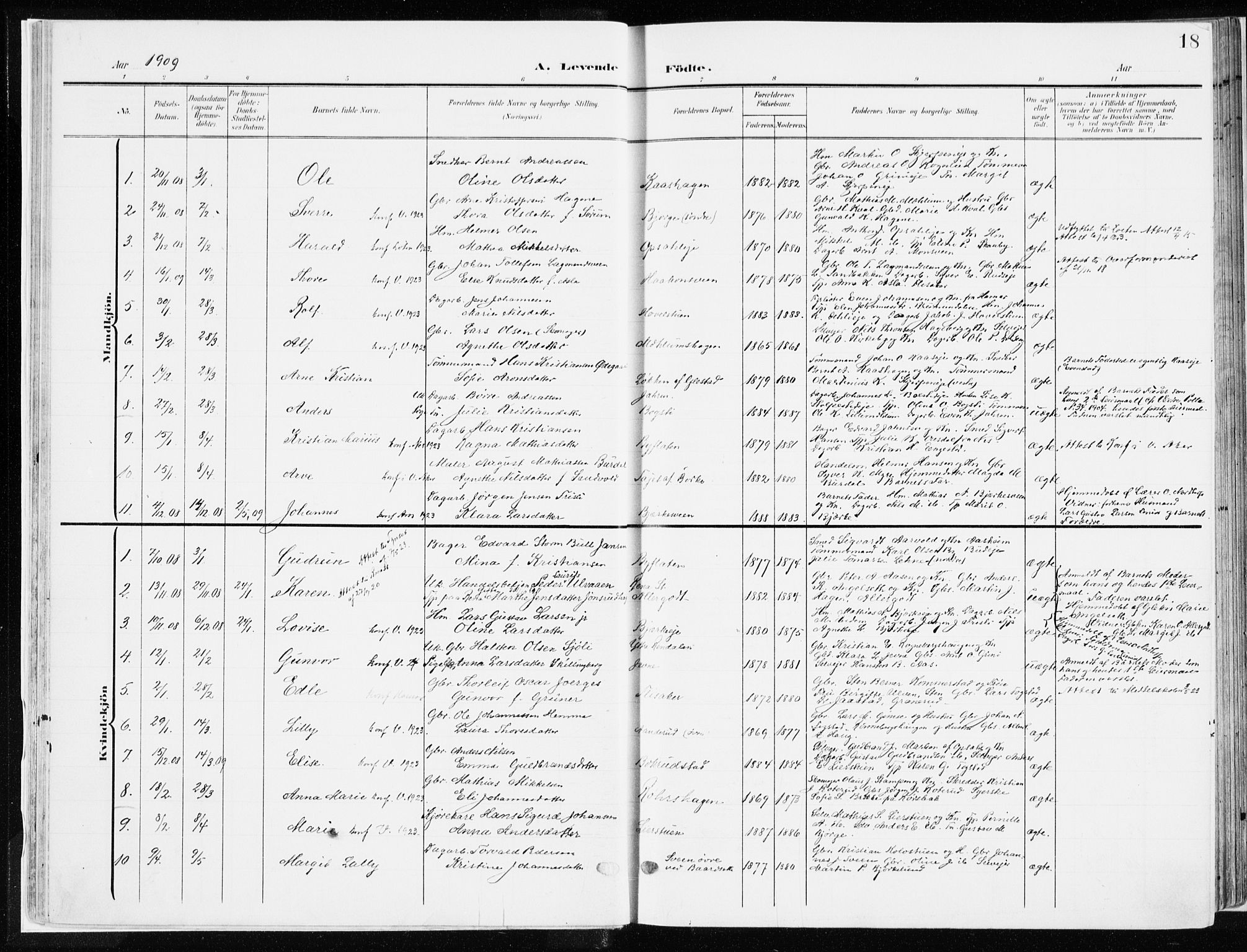 Ringsaker prestekontor, SAH/PREST-014/K/Ka/L0019: Parish register (official) no. 19, 1905-1920, p. 18