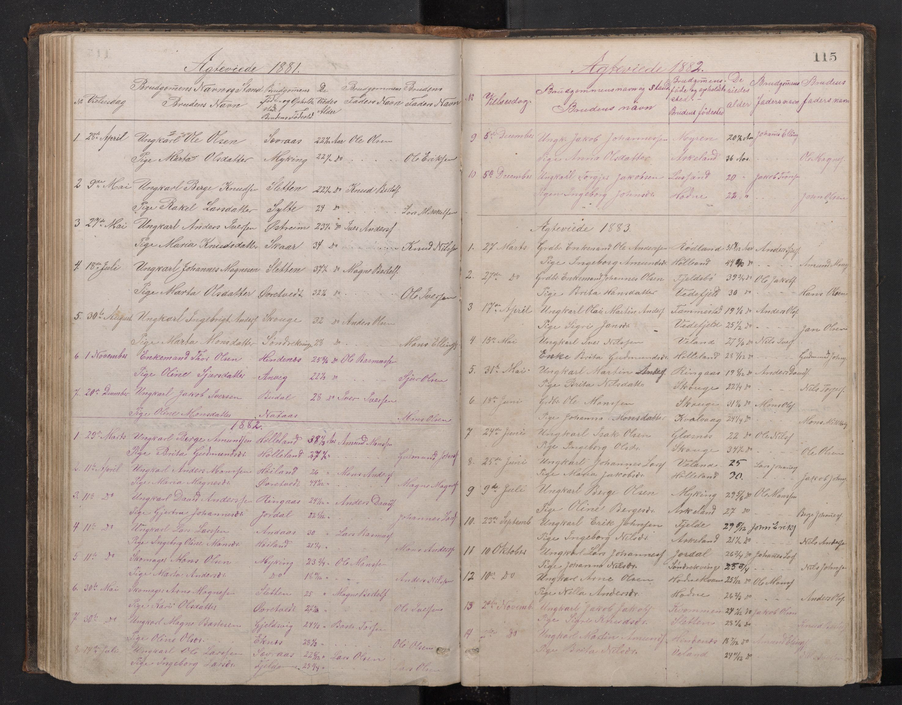 Lindås Sokneprestembete, SAB/A-76701/H/Hab: Parish register (copy) no. E 2, 1867-1892, p. 114b-115a
