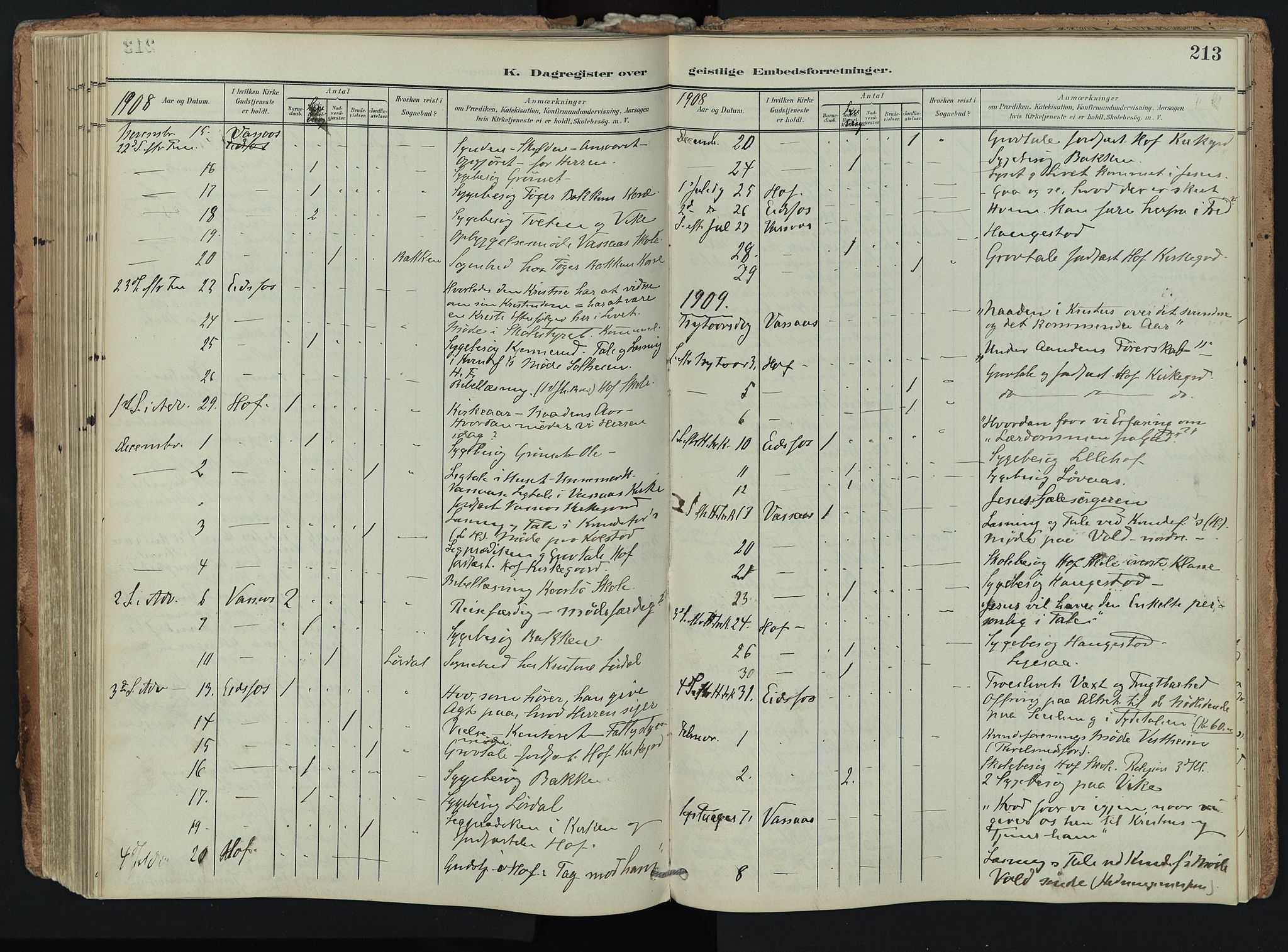 Hof kirkebøker, SAKO/A-64/F/Fa/L0008: Parish register (official) no. I 8, 1902-1921, p. 213