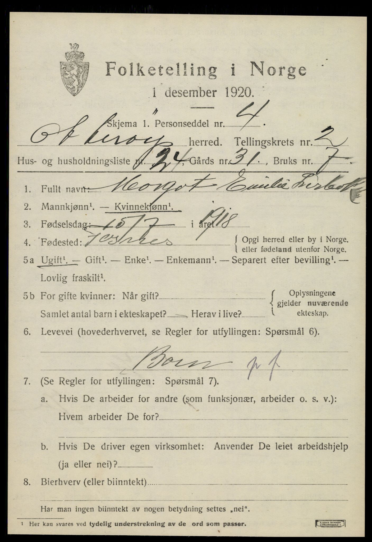 SAT, 1920 census for Otterøy, 1920, p. 1377