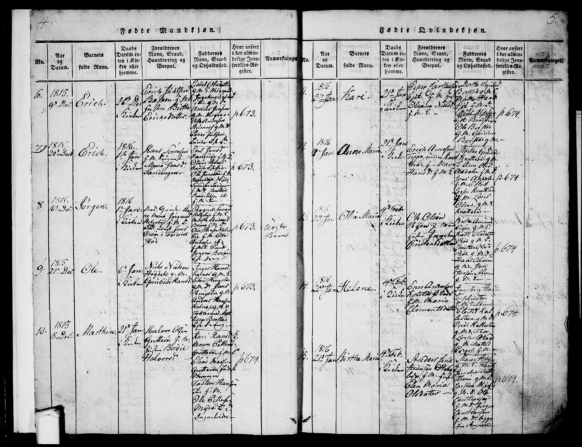 Tune prestekontor Kirkebøker, SAO/A-2007/F/Fa/L0005: Parish register (official) no. 5, 1815-1823, p. 4-5