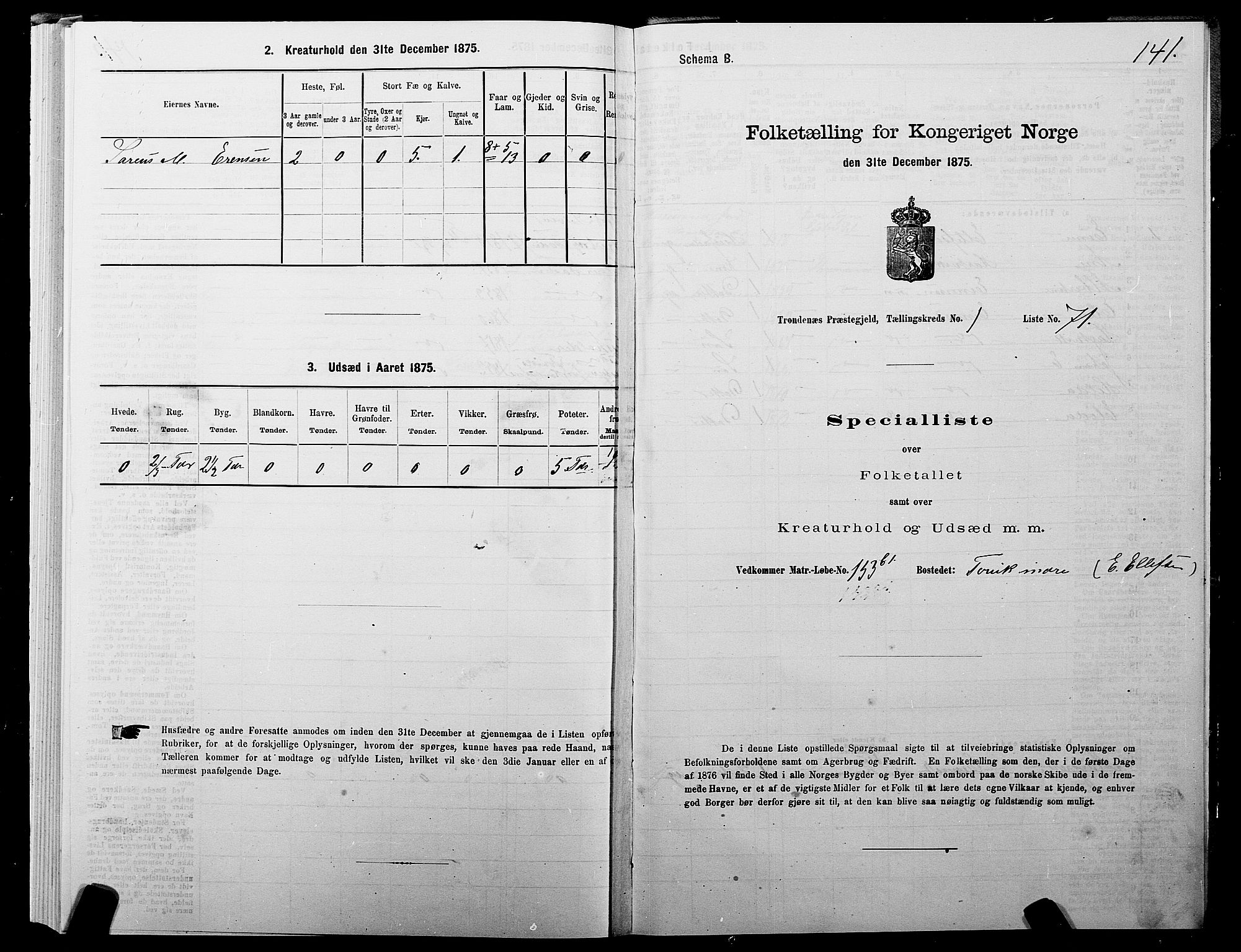 SATØ, 1875 census for 1914P Trondenes, 1875, p. 1141