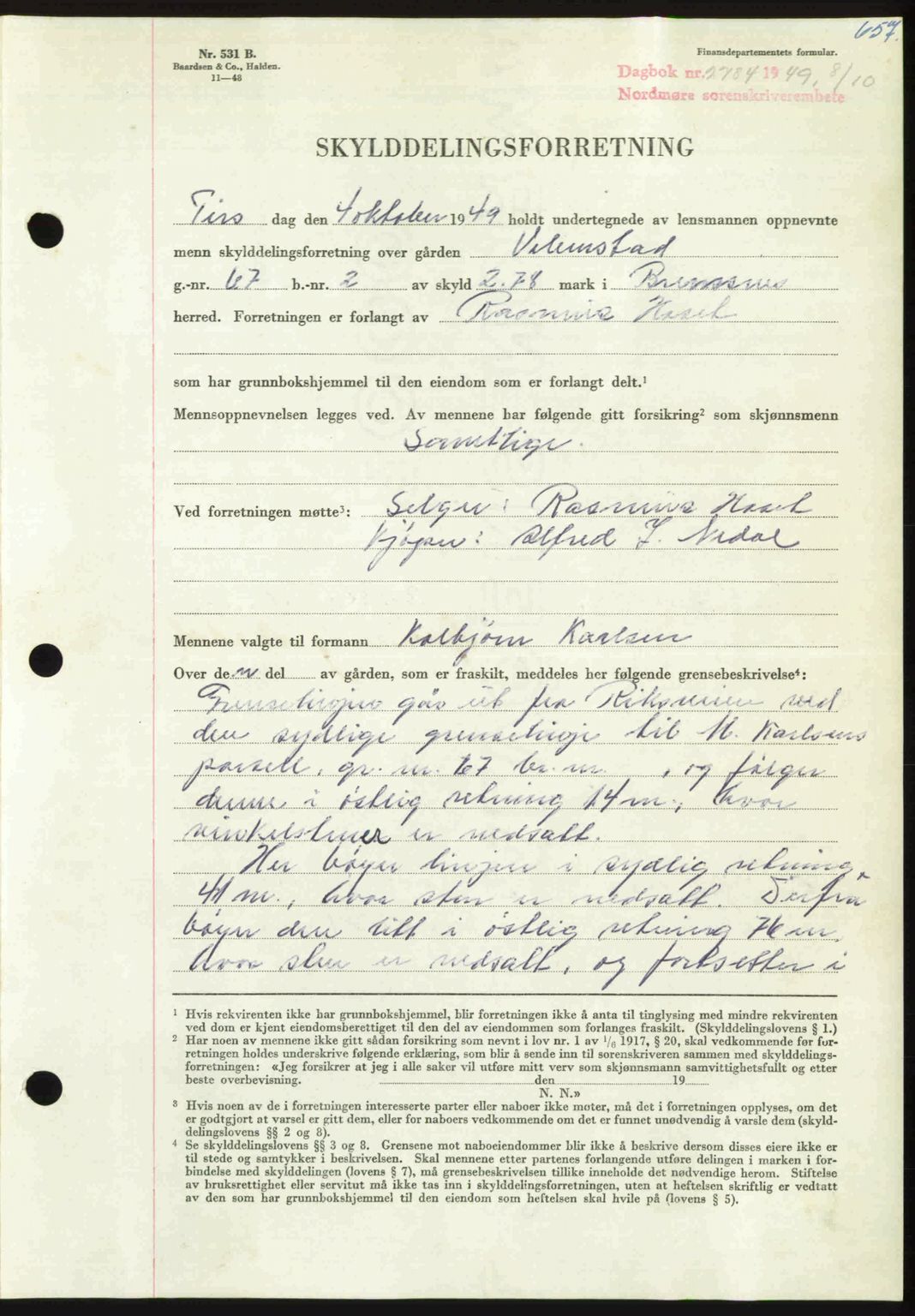 Nordmøre sorenskriveri, AV/SAT-A-4132/1/2/2Ca: Mortgage book no. A112, 1949-1949, Diary no: : 2784/1949