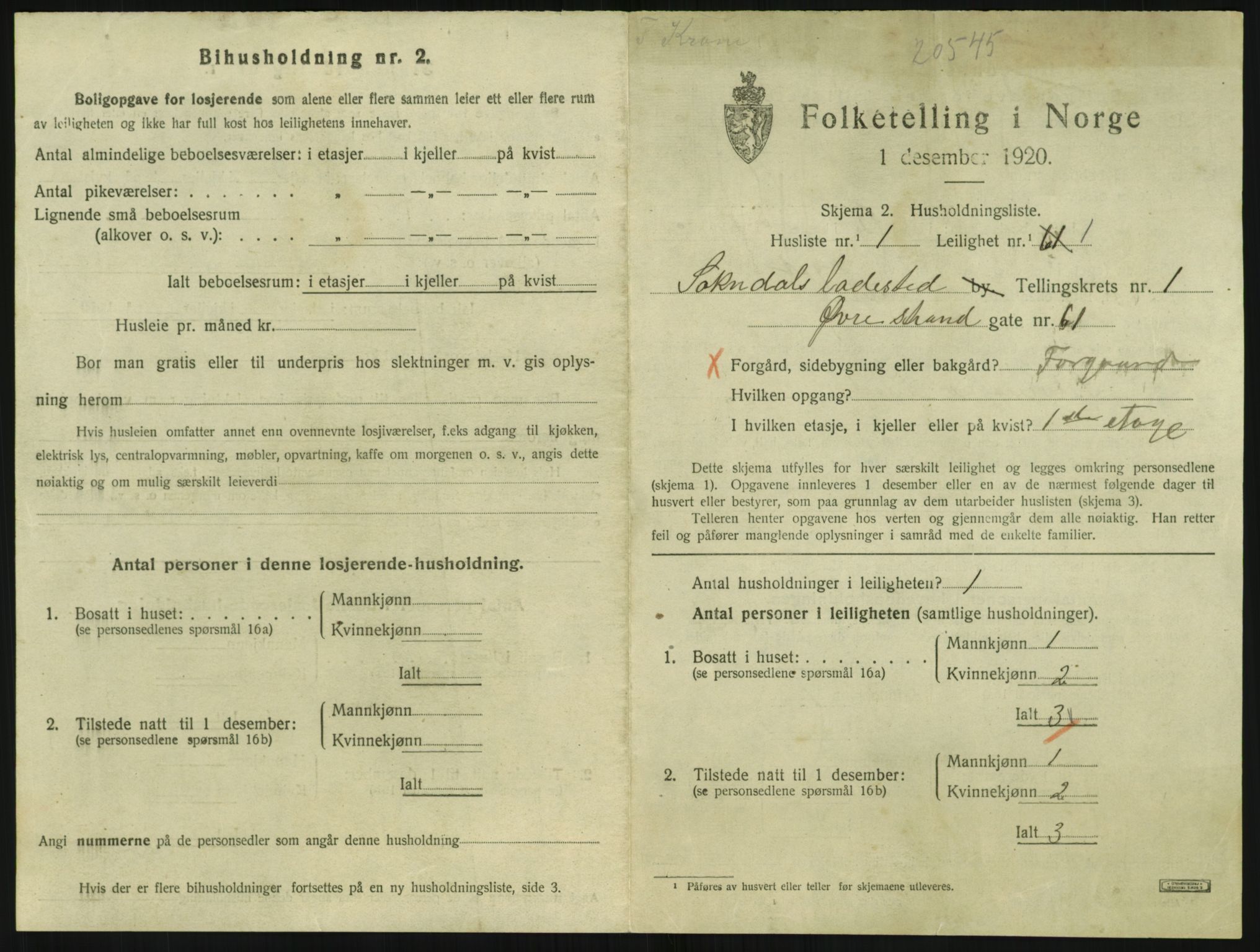 SAST, 1920 census for Sokndal town, 1920, p. 211