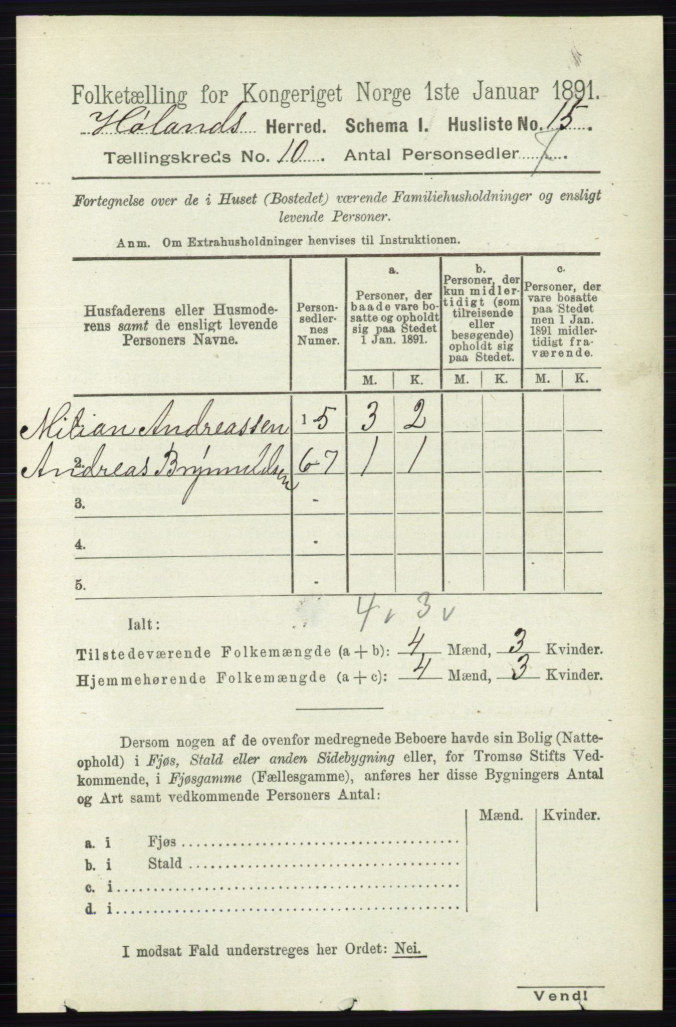 RA, 1891 census for 0221 Høland, 1891, p. 6519