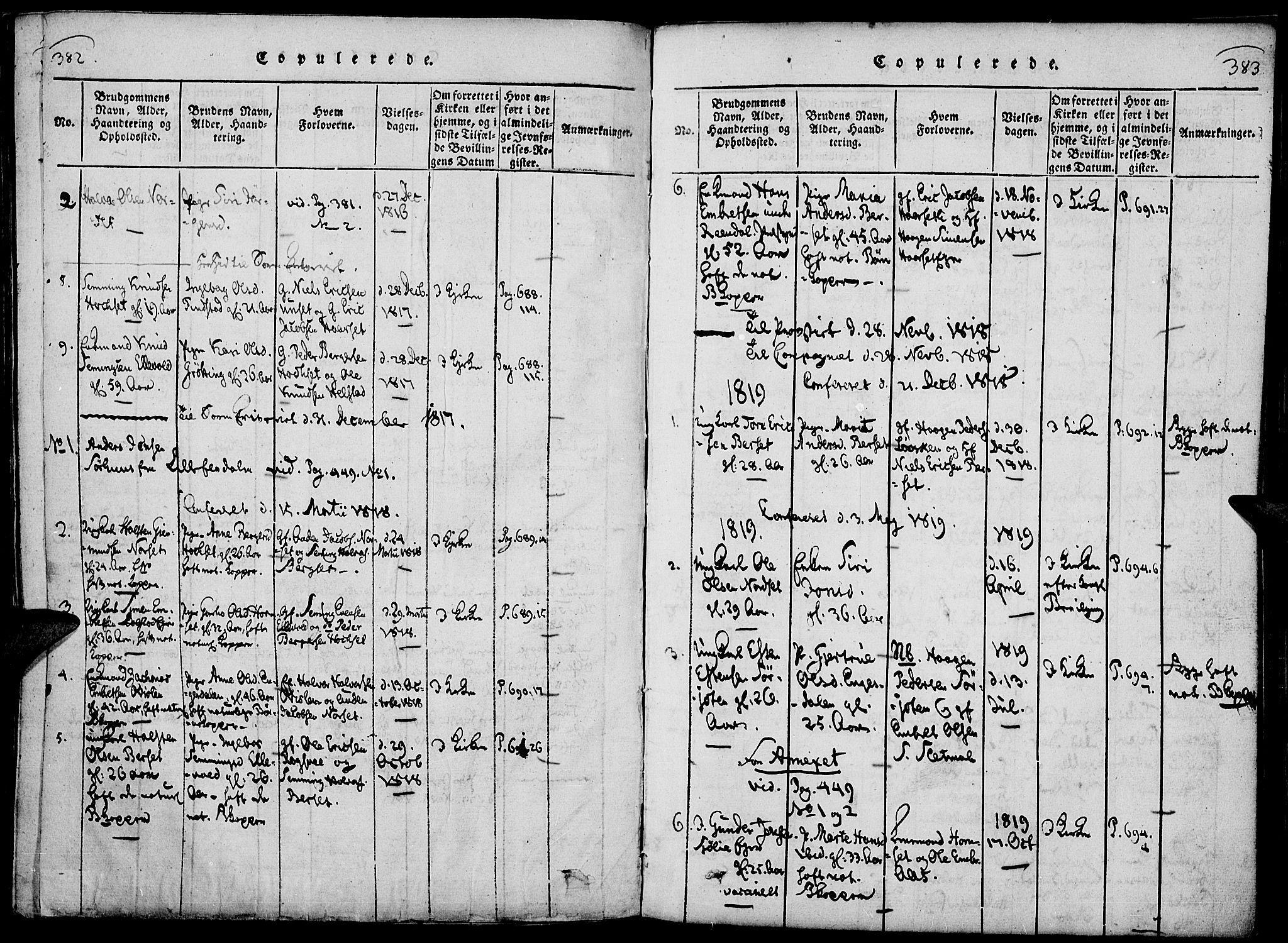 Rendalen prestekontor, AV/SAH-PREST-054/H/Ha/Haa/L0003: Parish register (official) no. 3, 1815-1829, p. 382-383