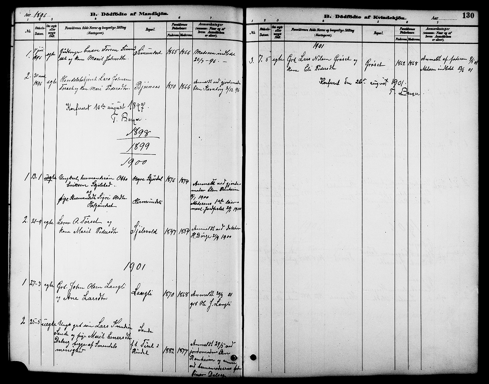 Ministerialprotokoller, klokkerbøker og fødselsregistre - Møre og Romsdal, SAT/A-1454/598/L1078: Parish register (copy) no. 598C03, 1892-1909, p. 130