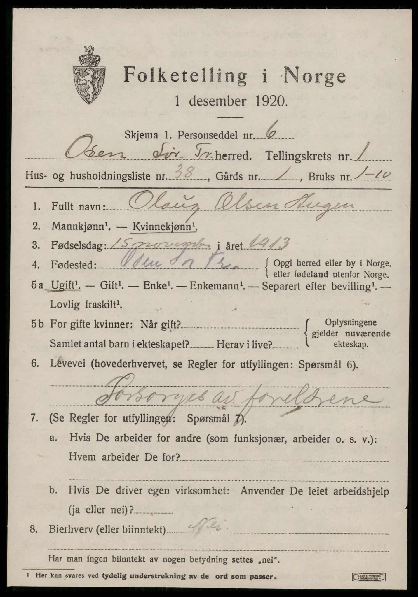 SAT, 1920 census for Osen, 1920, p. 1157