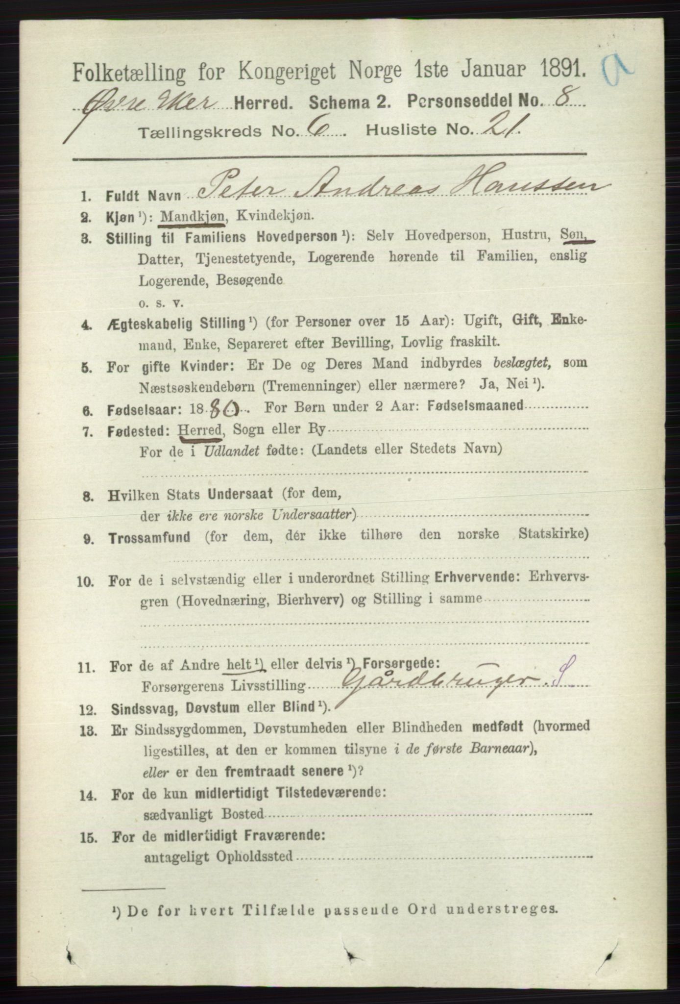RA, 1891 census for 0624 Øvre Eiker, 1891, p. 2341