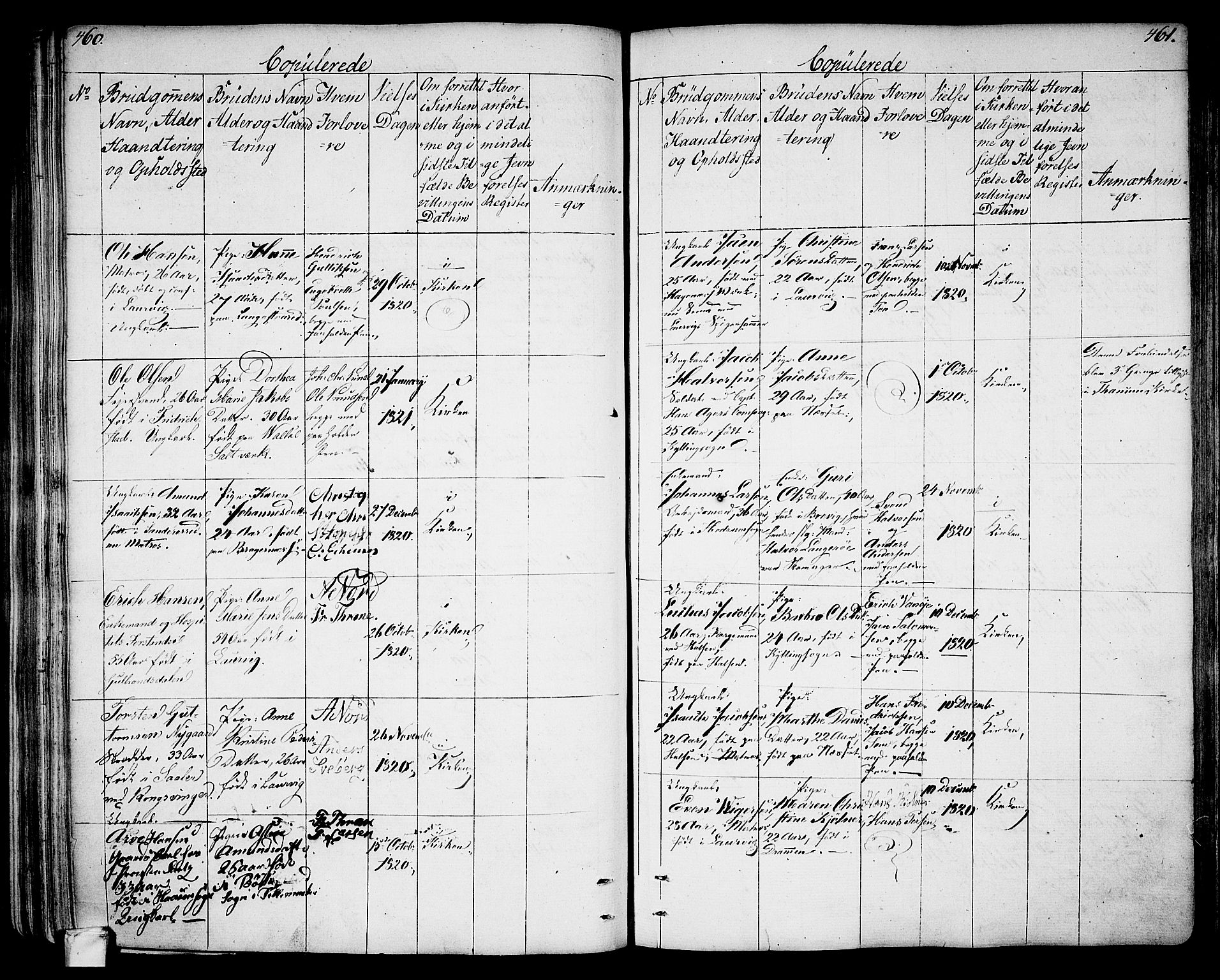 Larvik kirkebøker, SAKO/A-352/G/Ga/L0002: Parish register (copy) no. I 2, 1807-1830, p. 460-461