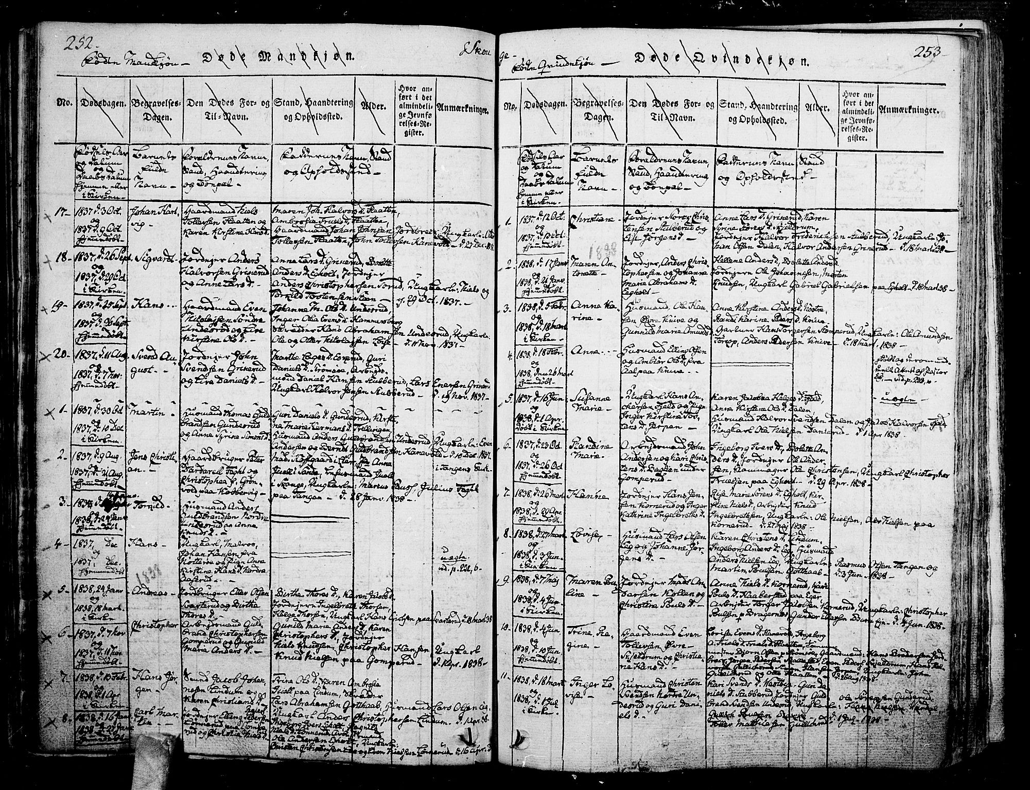 Skoger kirkebøker, SAKO/A-59/F/Fa/L0002: Parish register (official) no. I 2 /1, 1814-1842, p. 252-253