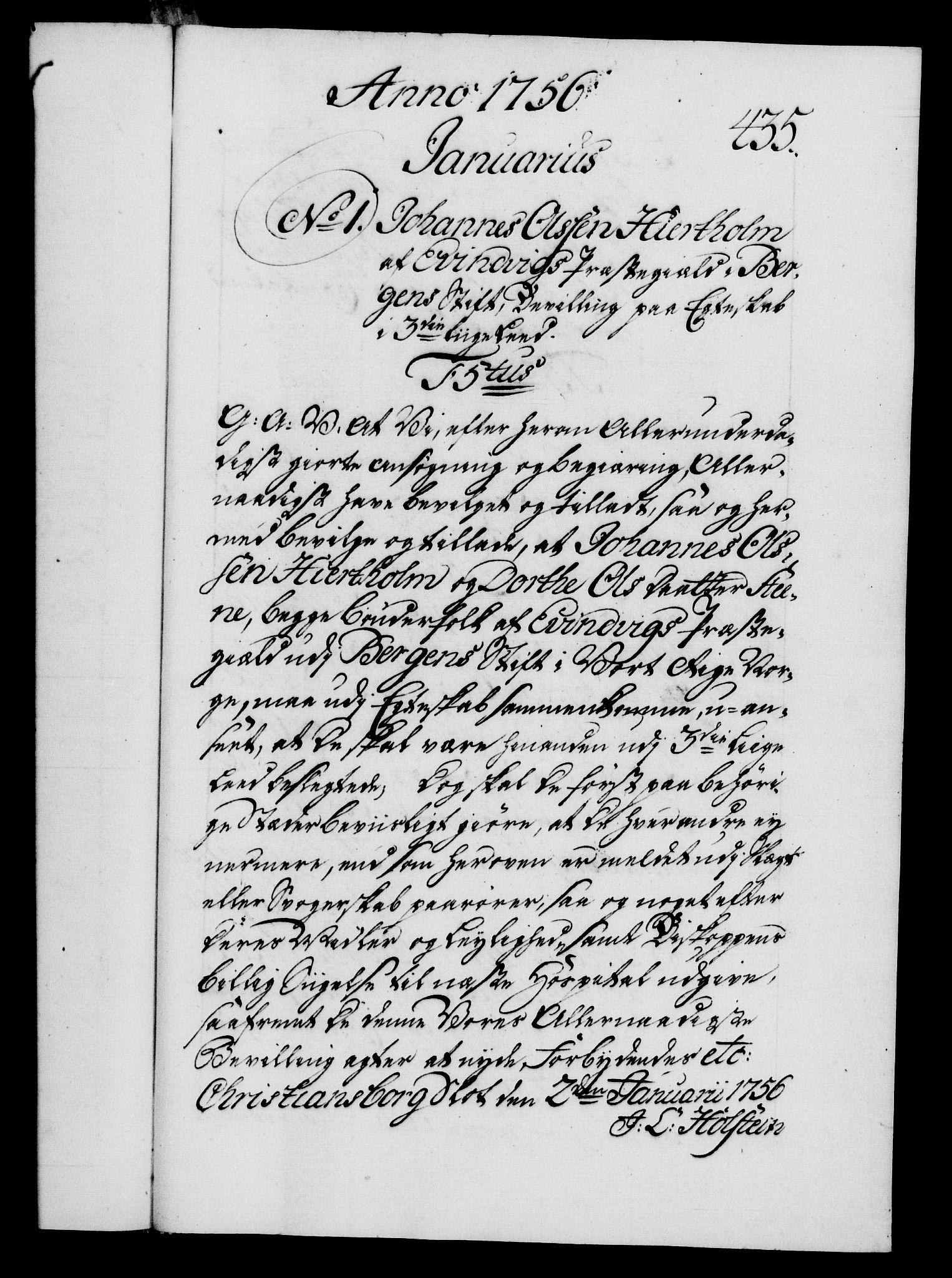 Danske Kanselli 1572-1799, AV/RA-EA-3023/F/Fc/Fca/Fcaa/L0039: Norske registre, 1755-1756, p. 435a