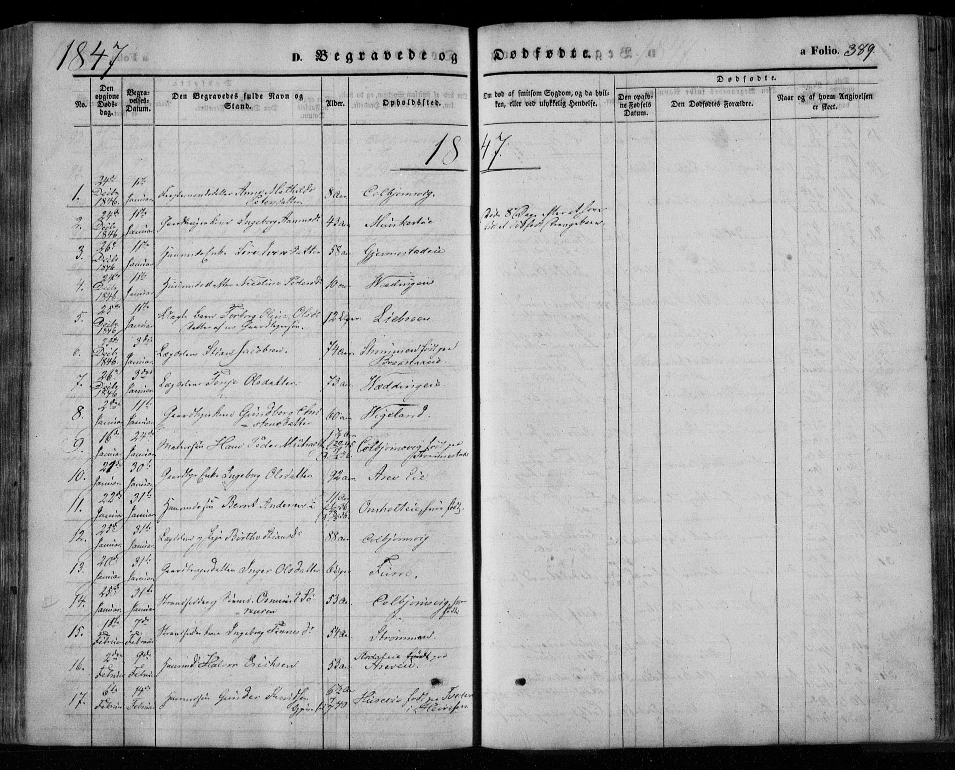 Øyestad sokneprestkontor, SAK/1111-0049/F/Fa/L0014: Parish register (official) no. A 14, 1843-1856, p. 389