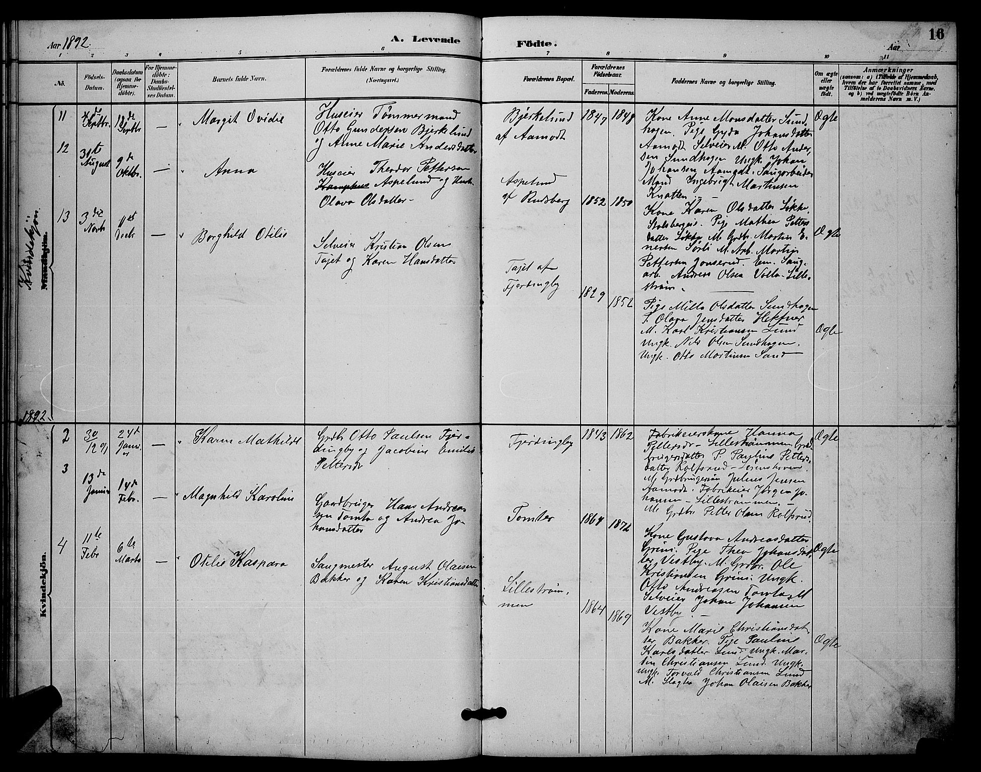 Fet prestekontor Kirkebøker, SAO/A-10370a/G/Gb/L0003: Parish register (copy) no. II 3, 1888-1894, p. 16