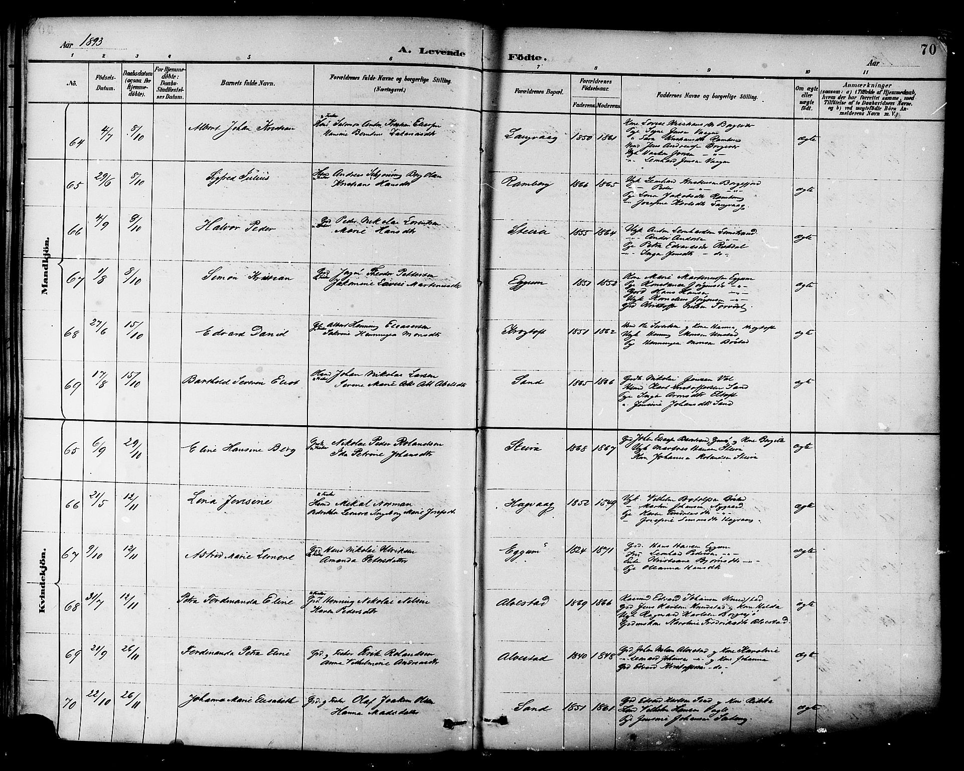 Ministerialprotokoller, klokkerbøker og fødselsregistre - Nordland, AV/SAT-A-1459/880/L1133: Parish register (official) no. 880A07, 1888-1898, p. 70