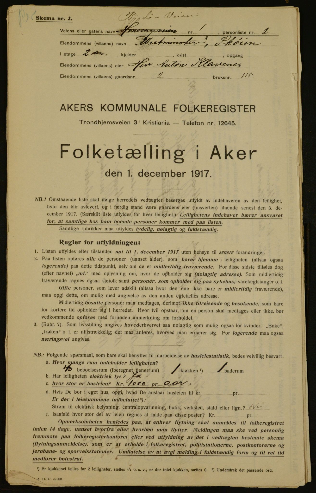 OBA, Municipal Census 1917 for Aker, 1917, p. 4360