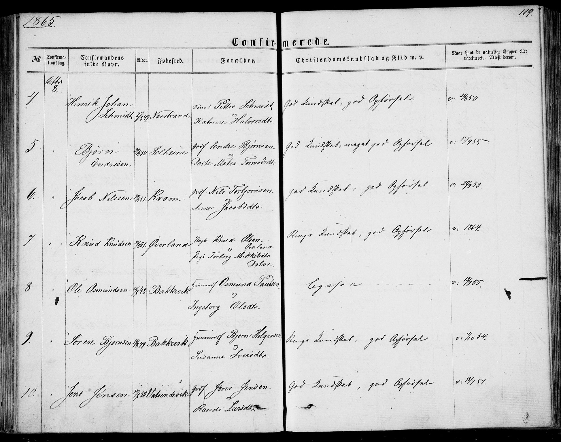 Nedstrand sokneprestkontor, AV/SAST-A-101841/01/IV: Parish register (official) no. A 9, 1861-1876, p. 119