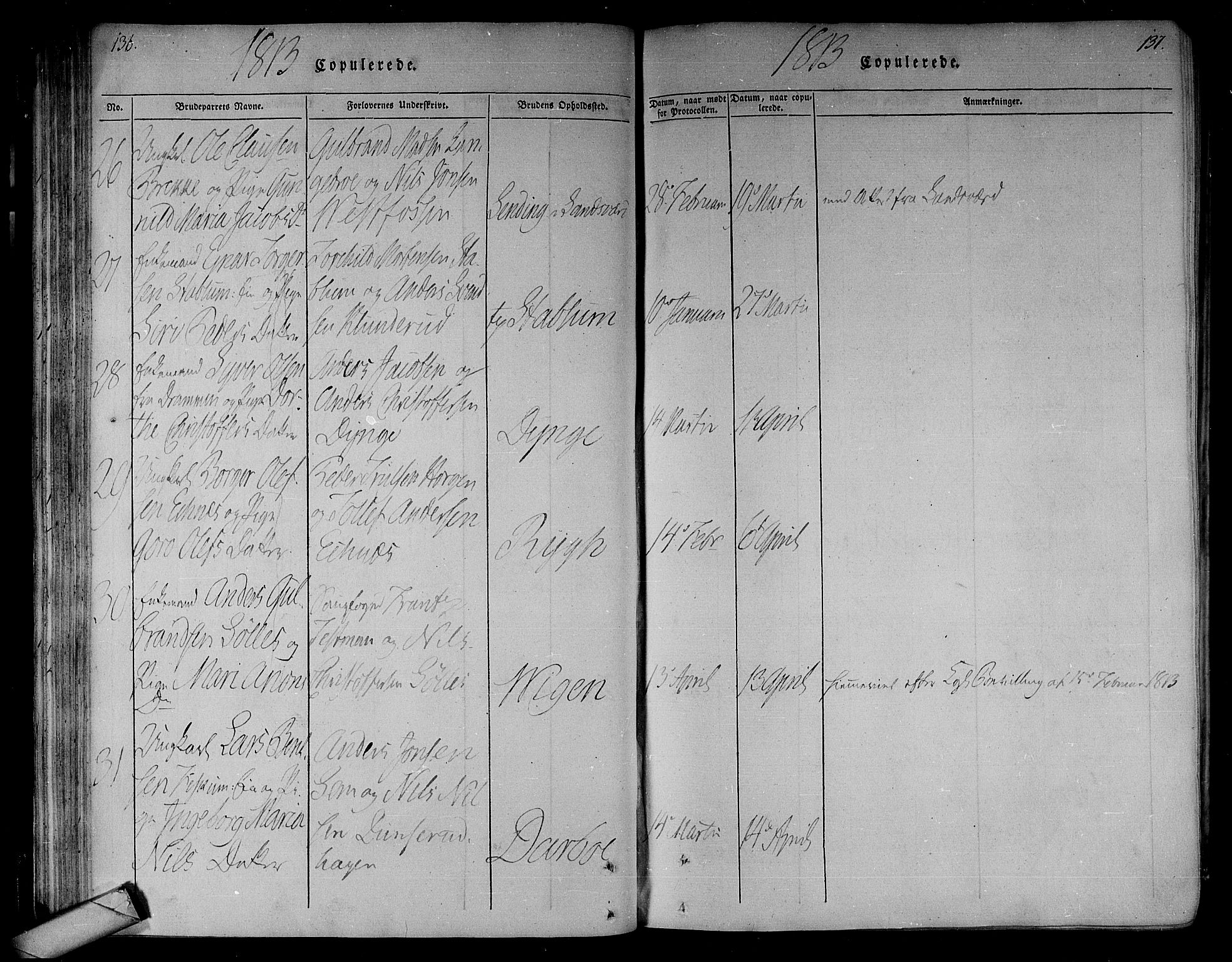 Eiker kirkebøker, AV/SAKO-A-4/F/Fa/L0010: Parish register (official) no. I 10, 1806-1815, p. 136-137