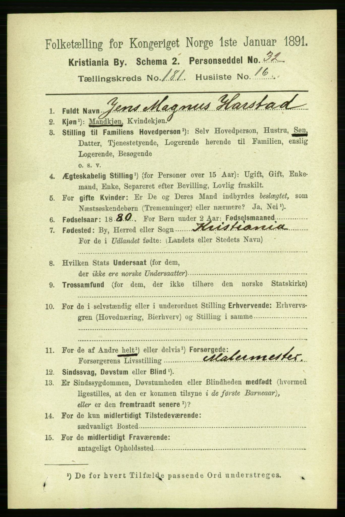 RA, 1891 census for 0301 Kristiania, 1891, p. 108739