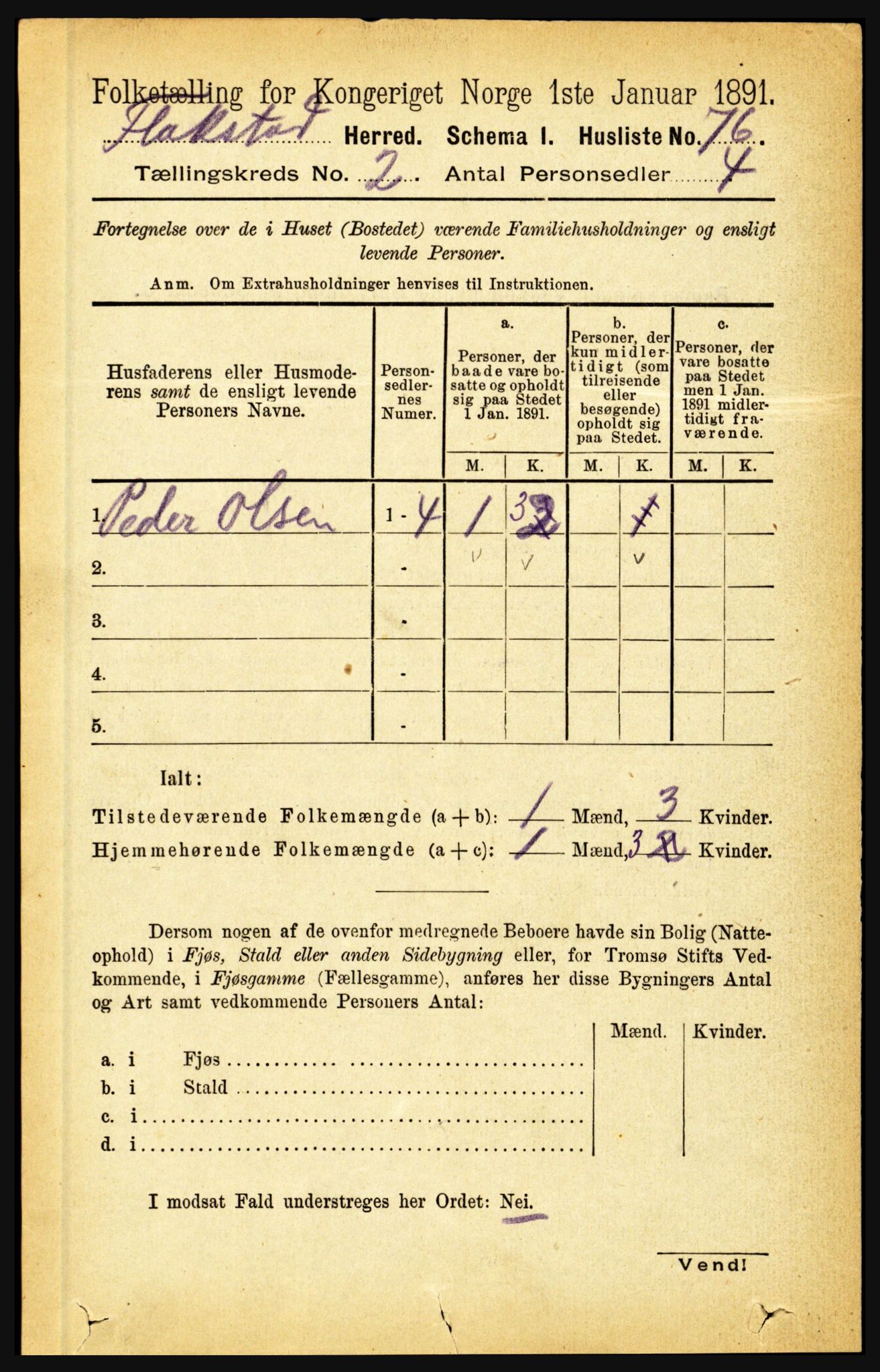 RA, 1891 census for 1859 Flakstad, 1891, p. 590