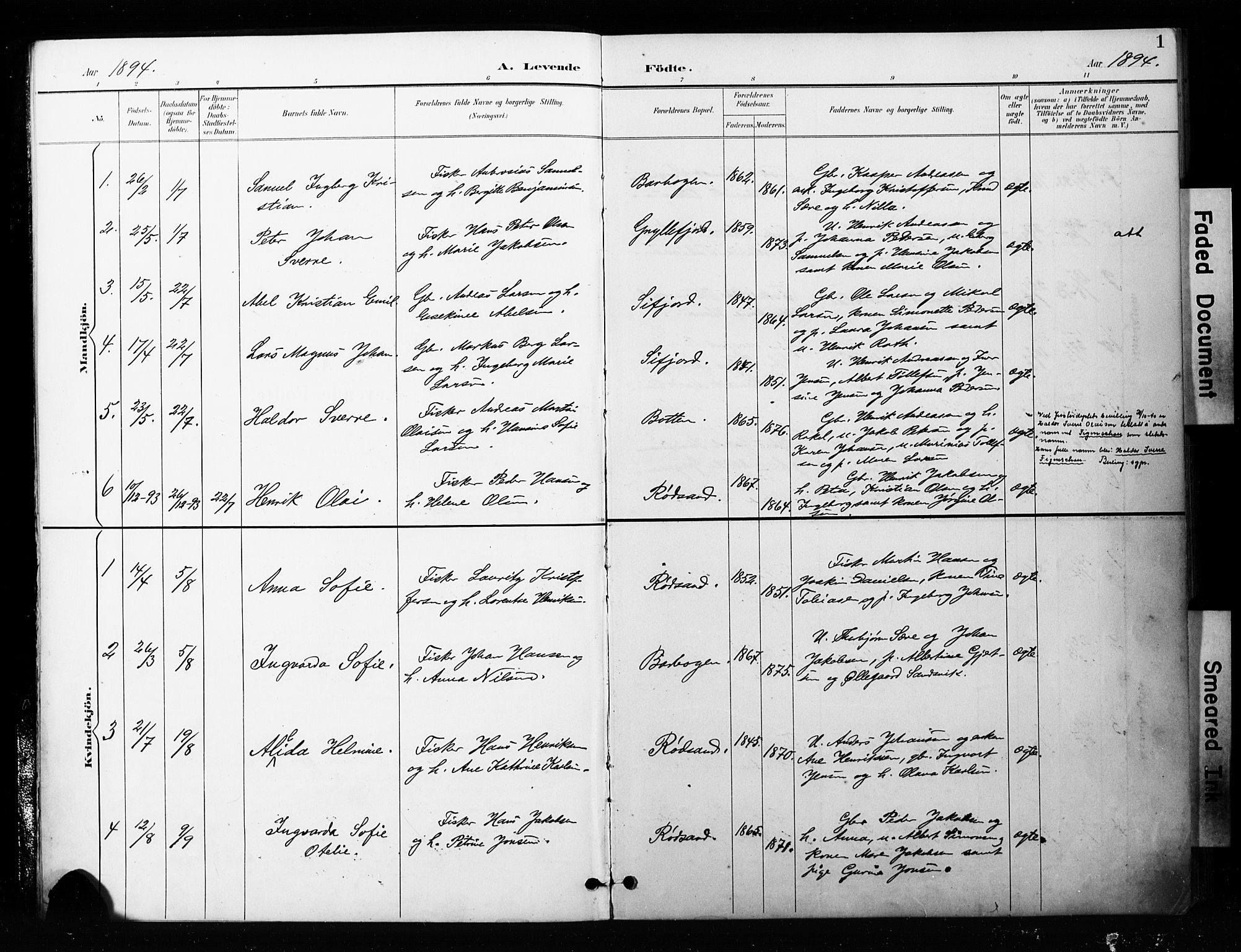 Berg sokneprestkontor, SATØ/S-1318/G/Ga/Gaa/L0006kirke: Parish register (official) no. 6, 1894-1904, p. 1