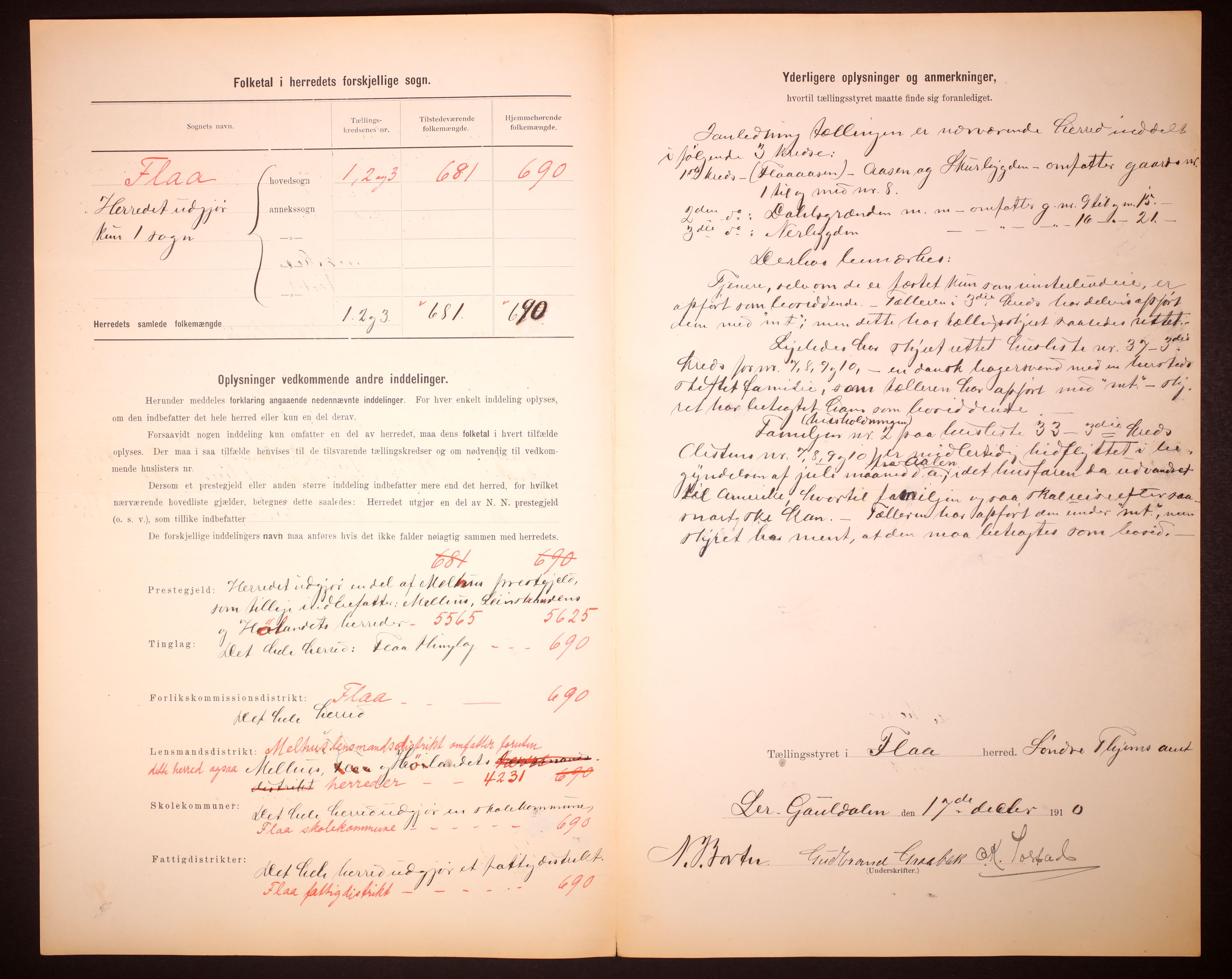 RA, 1910 census for Flå, 1910, p. 3