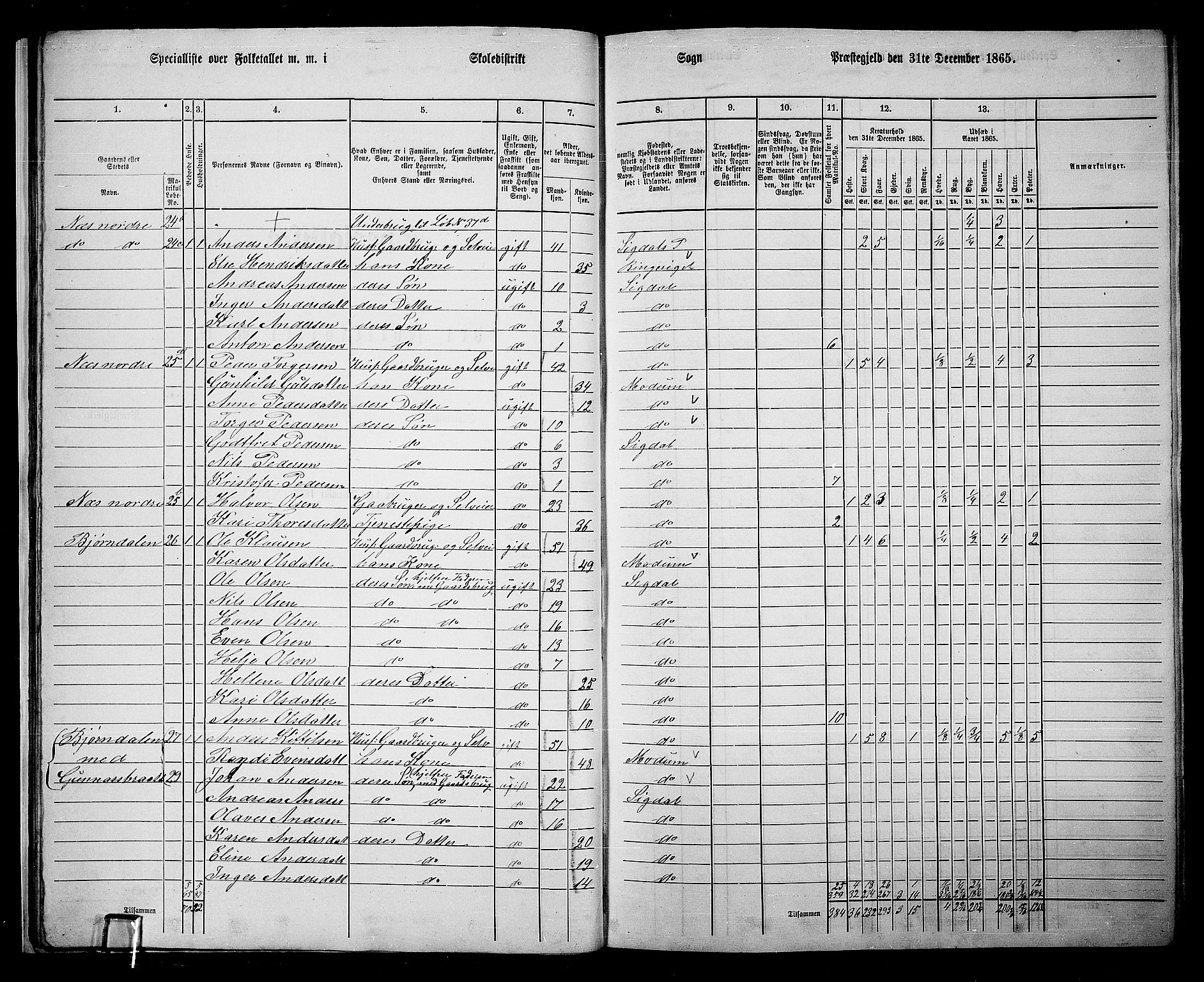 RA, 1865 census for Sigdal, 1865, p. 32