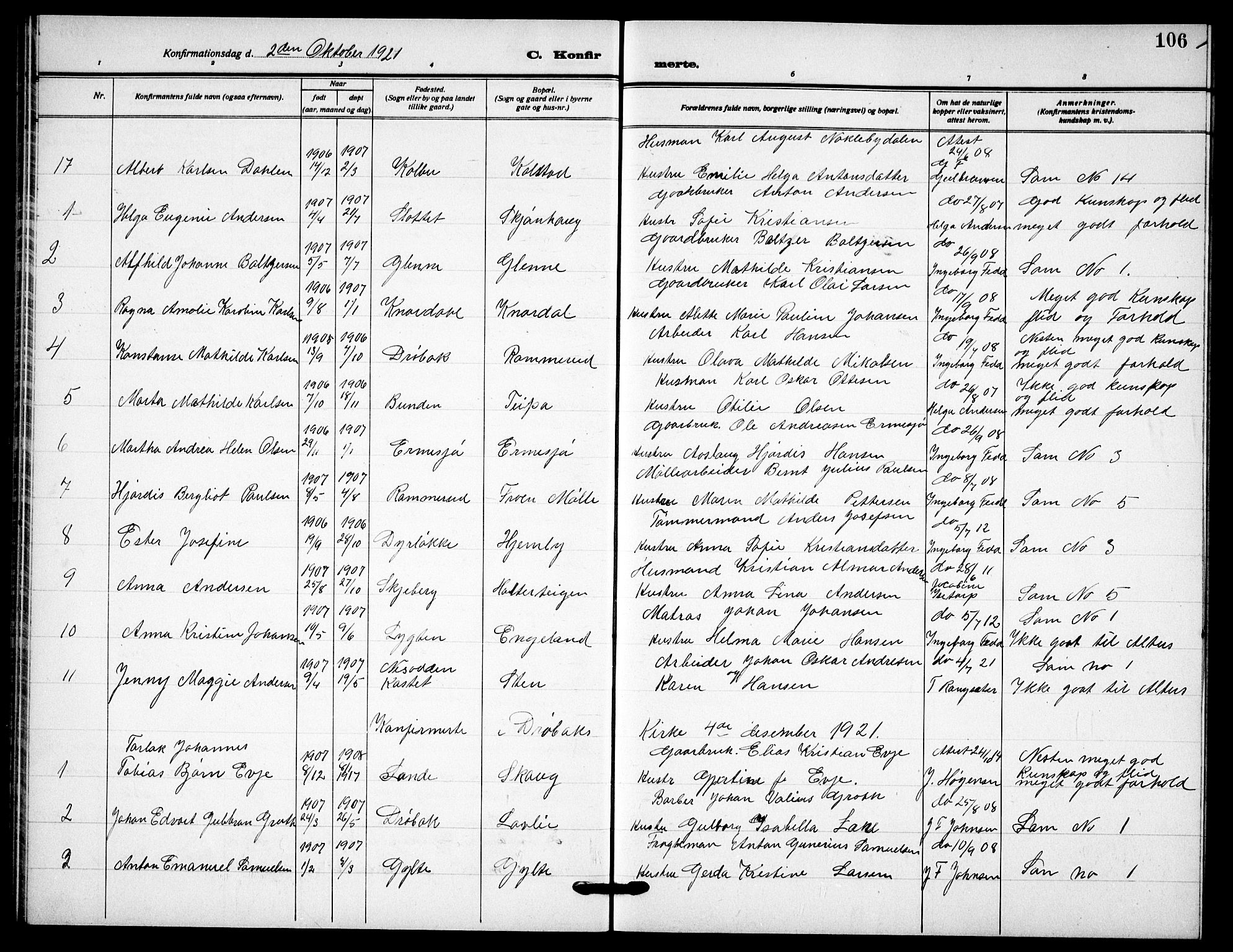 Drøbak prestekontor Kirkebøker, AV/SAO-A-10142a/G/Gb/L0002: Parish register (copy) no. II 2, 1919-1939, p. 106