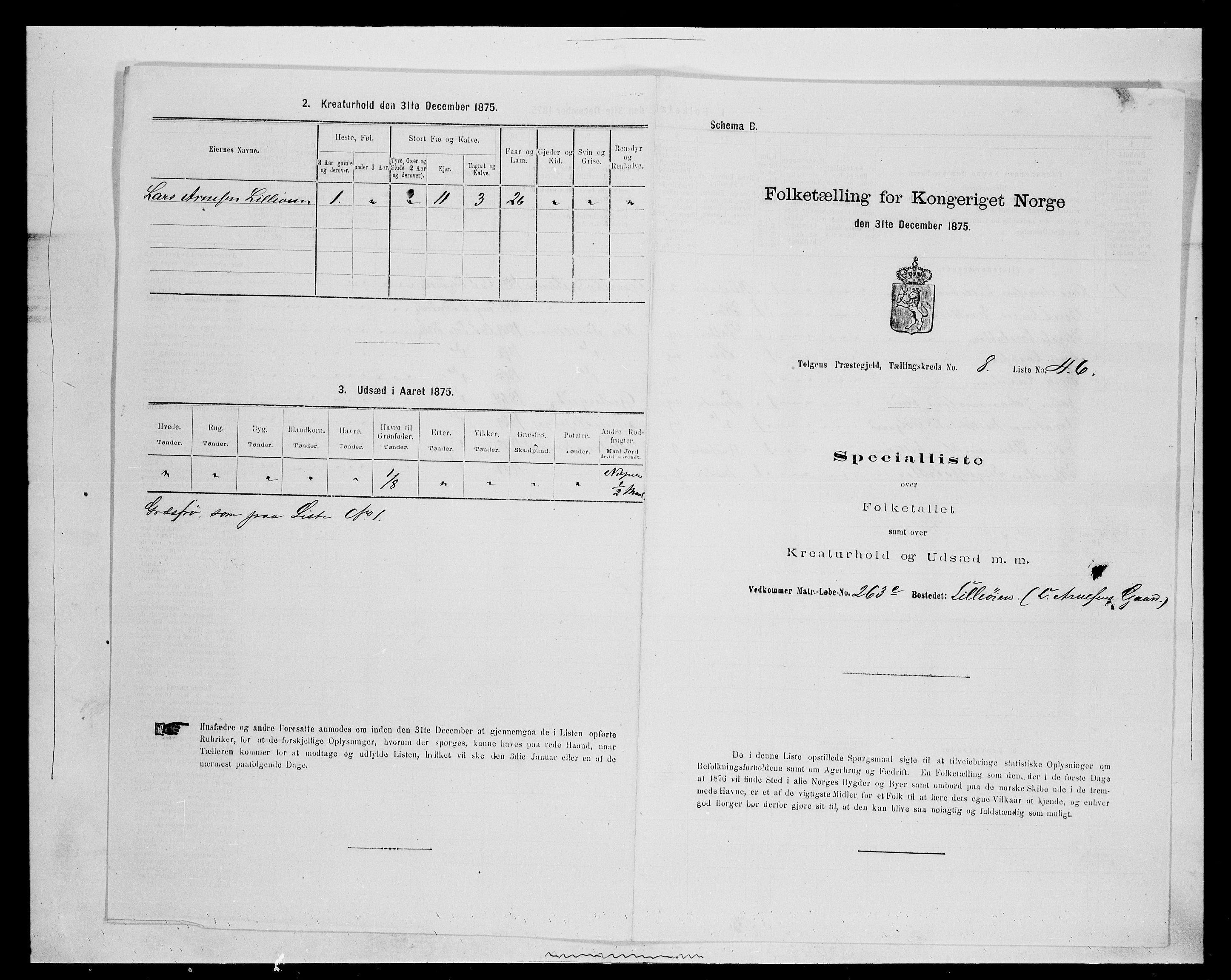 SAH, 1875 census for 0436P Tolga, 1875, p. 878