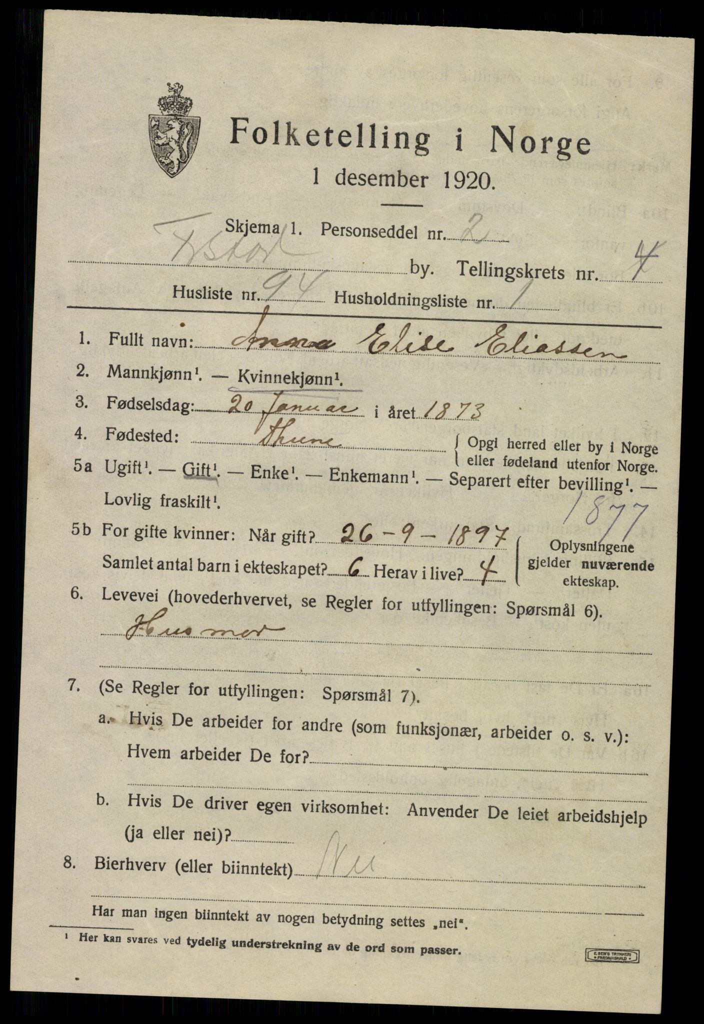 SAO, 1920 census for Fredrikstad, 1920, p. 18529