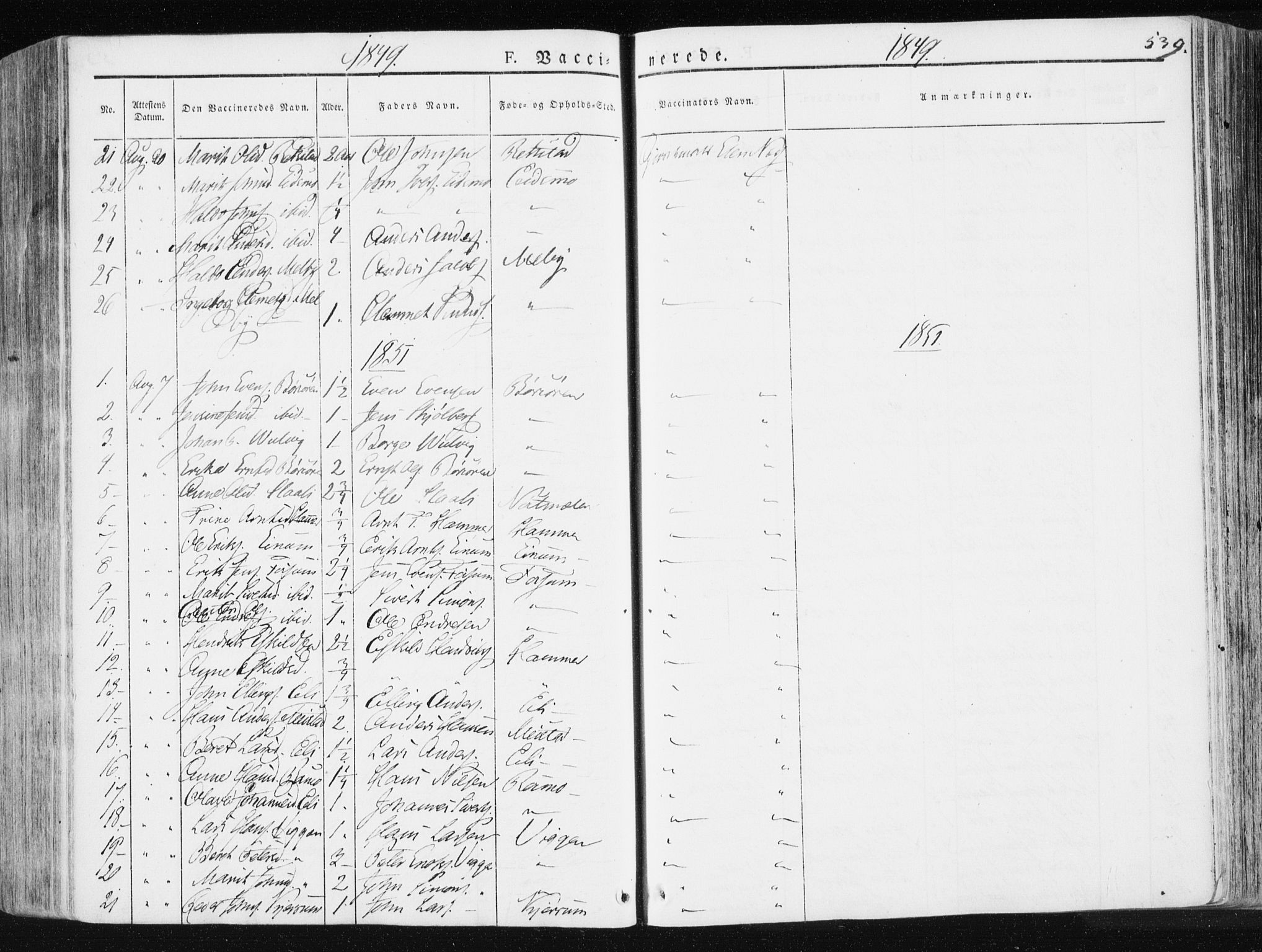 Ministerialprotokoller, klokkerbøker og fødselsregistre - Sør-Trøndelag, SAT/A-1456/665/L0771: Parish register (official) no. 665A06, 1830-1856, p. 539