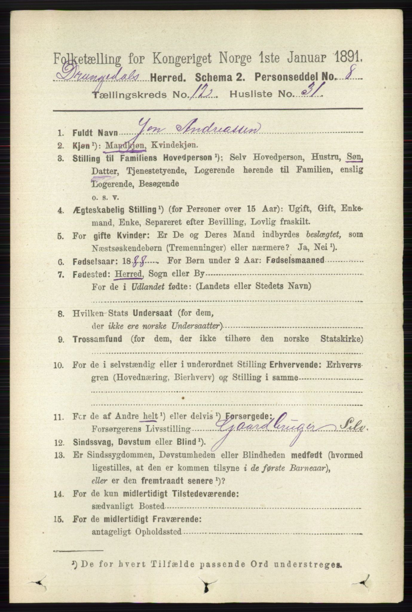 RA, 1891 census for 0817 Drangedal, 1891, p. 4551