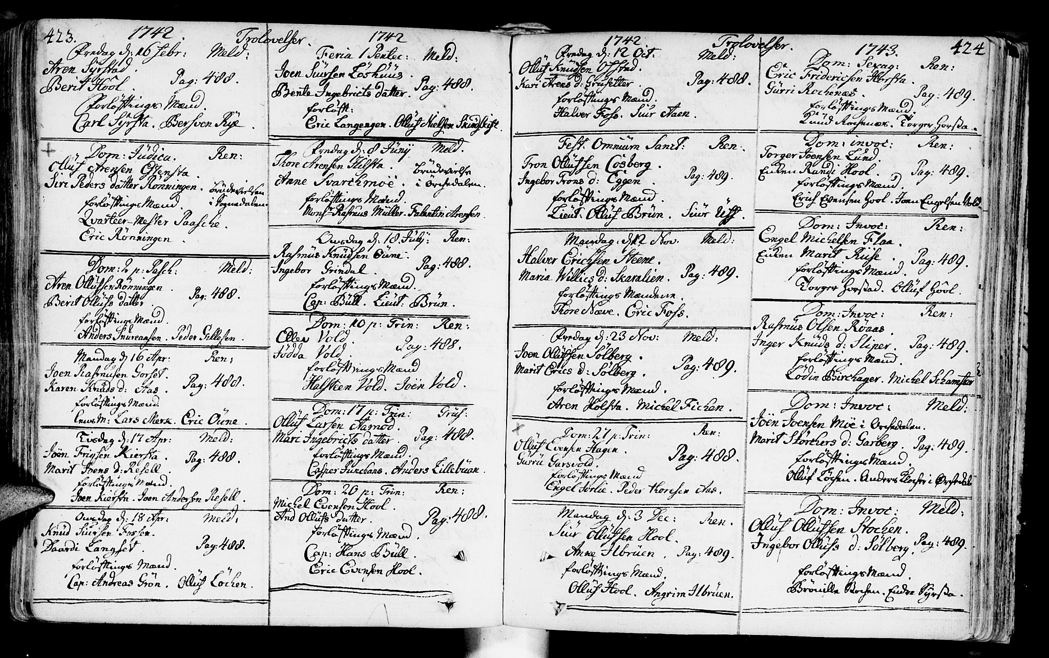 Ministerialprotokoller, klokkerbøker og fødselsregistre - Sør-Trøndelag, SAT/A-1456/672/L0850: Parish register (official) no. 672A03, 1725-1751, p. 423-424