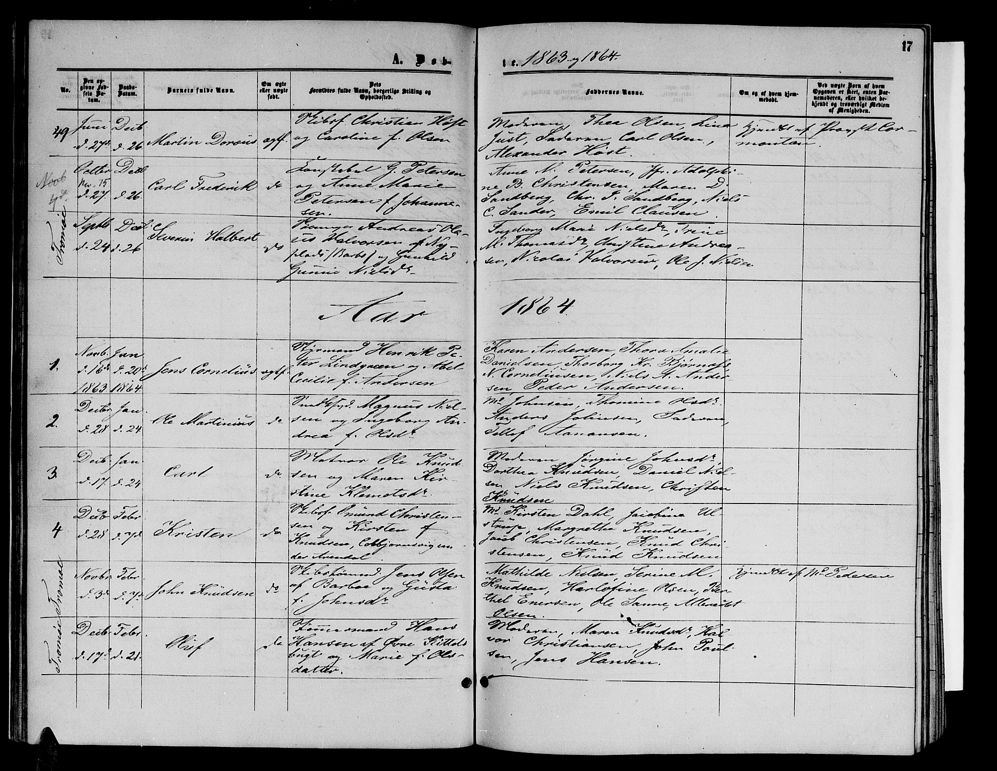 Arendal sokneprestkontor, Trefoldighet, SAK/1111-0040/F/Fb/L0004: Parish register (copy) no. B 4, 1861-1873, p. 17