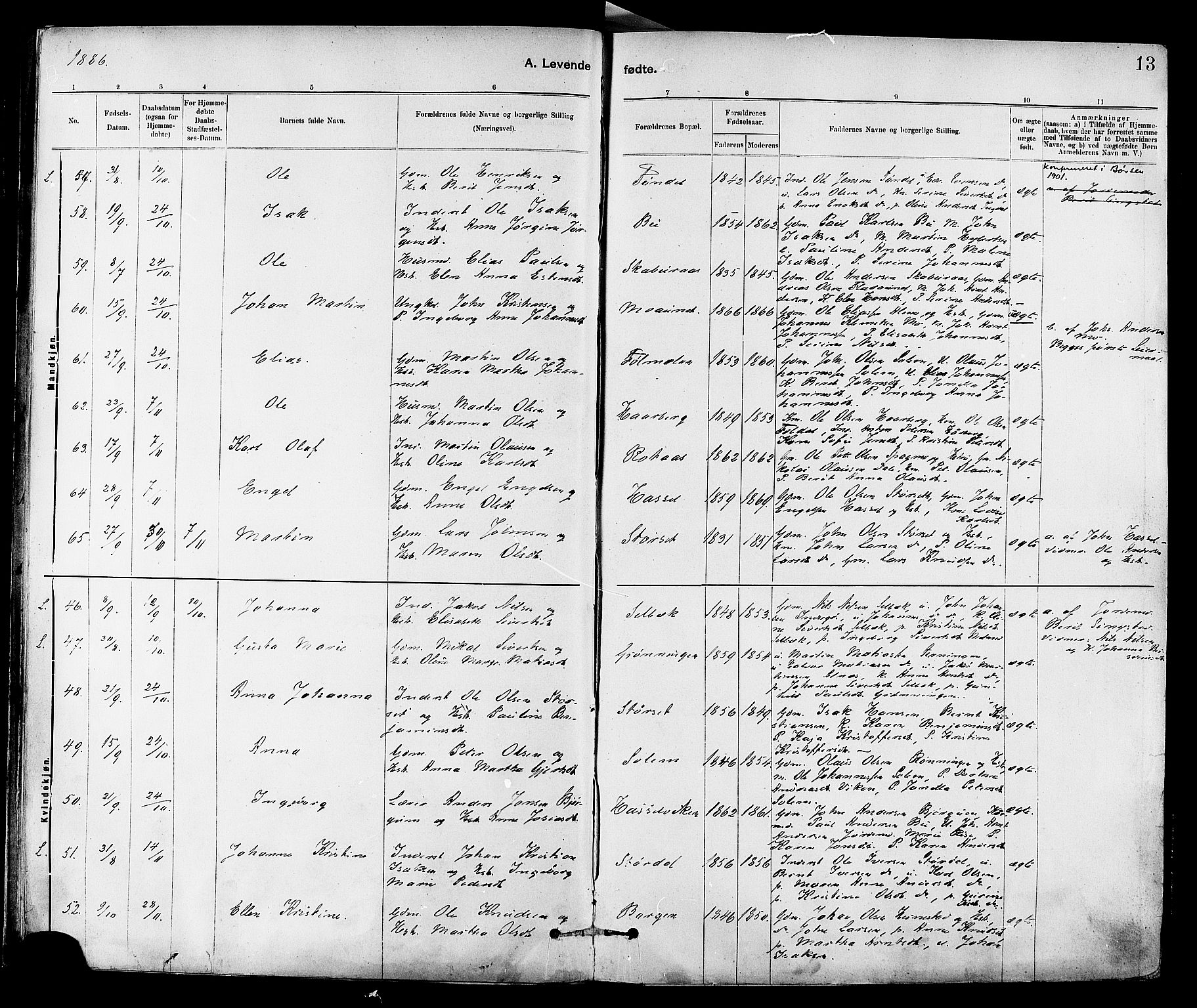 Ministerialprotokoller, klokkerbøker og fødselsregistre - Sør-Trøndelag, SAT/A-1456/647/L0634: Parish register (official) no. 647A01, 1885-1896, p. 13